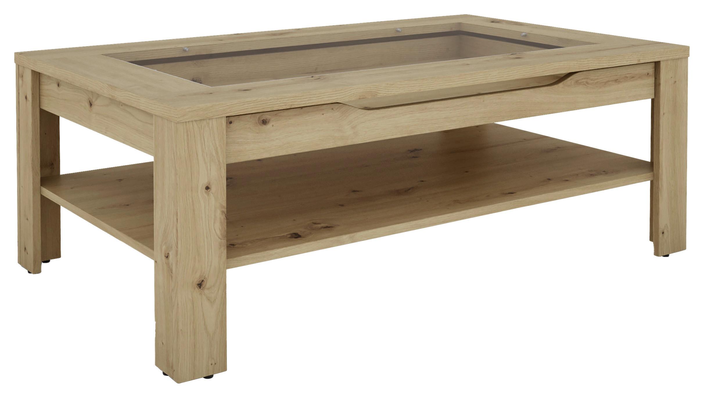 Couchtisch mit Stauraum Ralph Eiche Artisan Dekor - Eiche Artisan, Basics, Glas/Holzwerkstoff (110/43/67cm) - MID.YOU