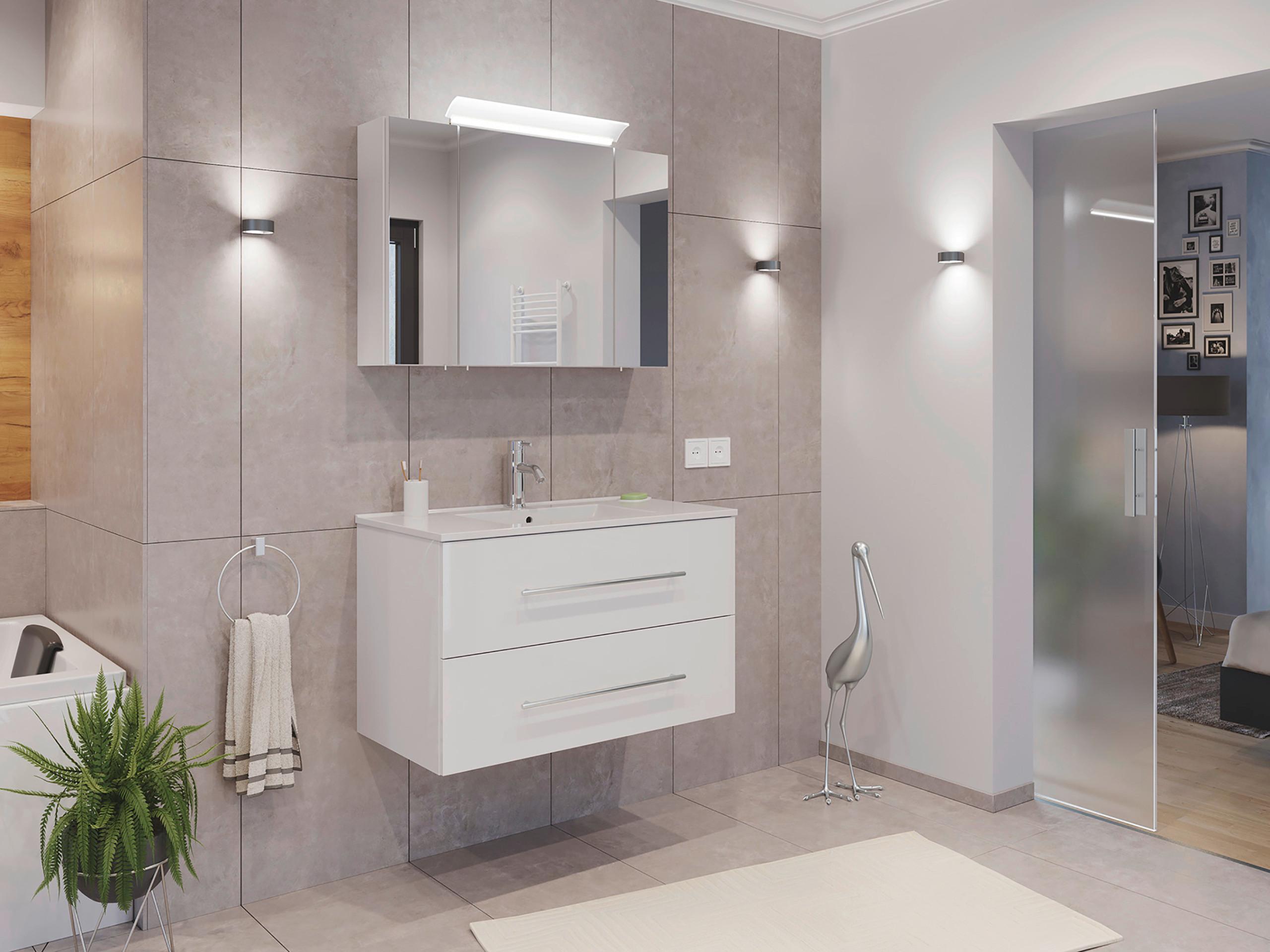 Spiegelschrank Weiß Hochglanz B: 90 cm - Weiß Hochglanz, MODERN, Glas/Holzwerkstoff (90/62/17cm) - MID.YOU