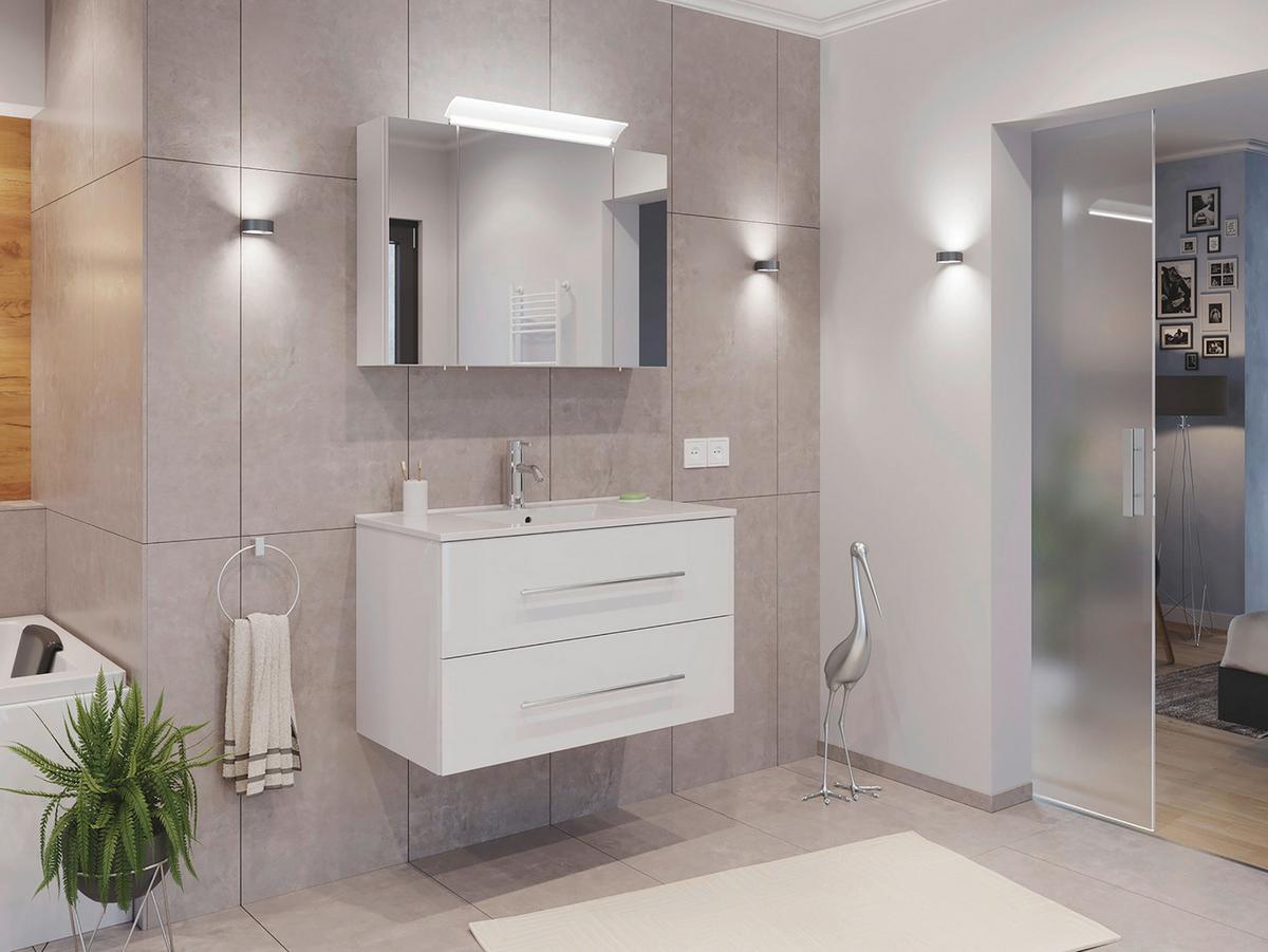 Spiegelschrank Weiß Hochglanz B: 90 cm - Weiß Hochglanz, MODERN, Glas/Holzwerkstoff (90/62/17cm) - MID.YOU