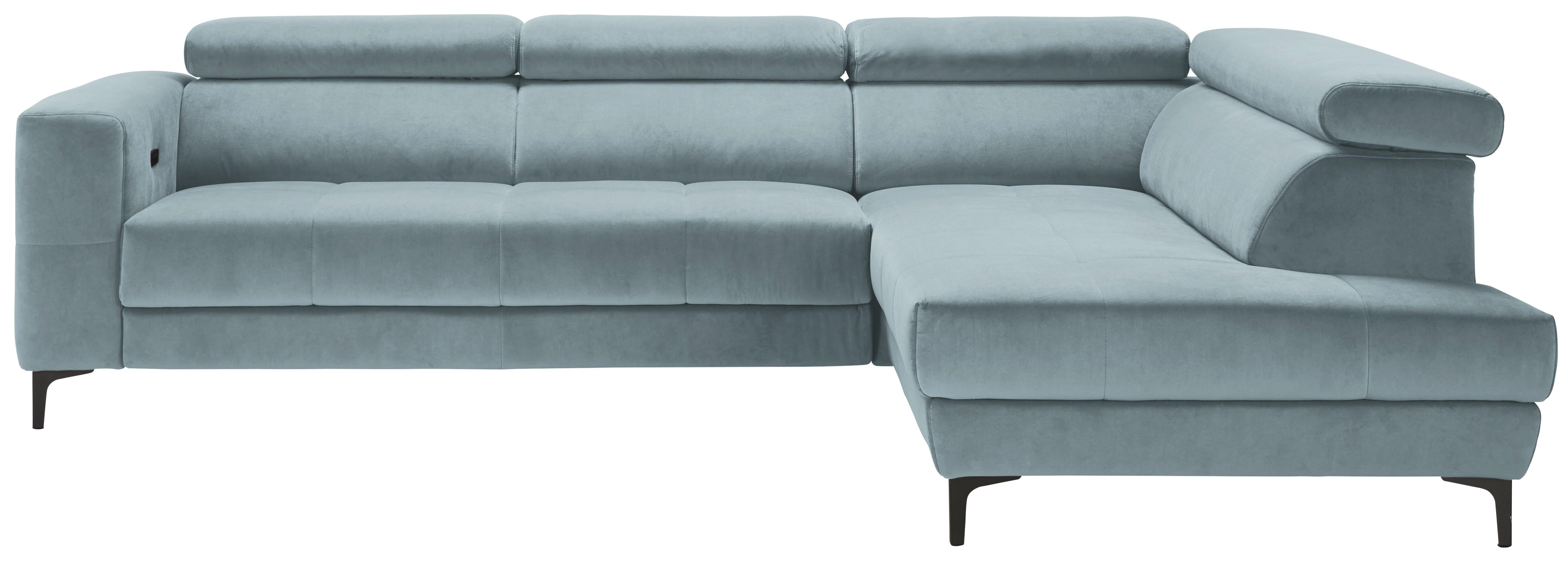 Rohová sedačka EMMA, pravá, sv.modrá,op.hl.,USB,el.výsuv - černá/světle modrá, Moderní, textil (301/210cm) - Premium Living
