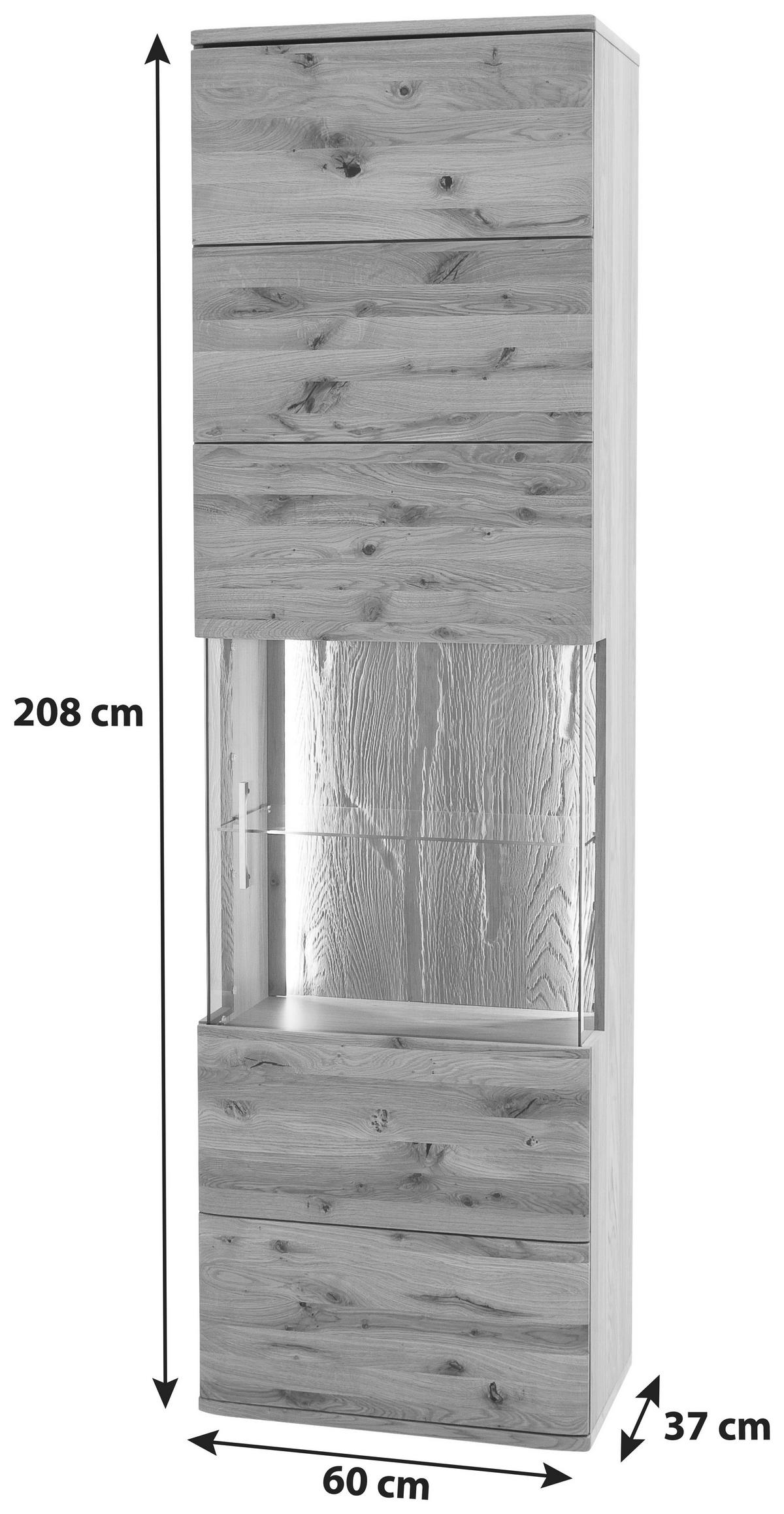 Vitrine Santori B: 60 cm teilmassiv Eichefarben - Eichefarben/Schwarz, Design, Glas/Holz (60/208/37cm) - Livetastic