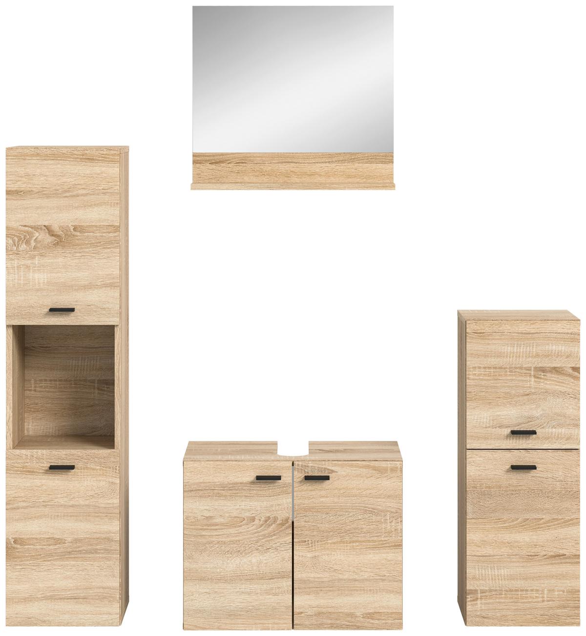 Badezimmer Boston Sonoma Eiche Dekor - Schwarz/Sonoma Eiche, MODERN, Glas/Holzwerkstoff (137/186/33cm) - MID.YOU