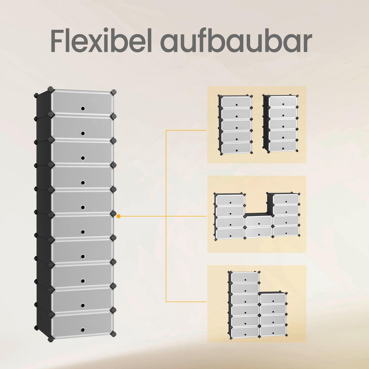 Schuhregal Schwarz, Weiß B: 43 Cm - Schwarz/Weiß, Basics, Kunststoff/Metall (43/173/31cm)