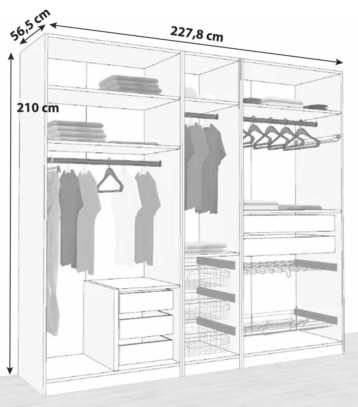 Offener Kleiderschrank Mit Laden 227,8 Cm Unit Weiß - Weiß, MODERN, Holzwerkstoff (227,8/210/56,5cm) - Ondega