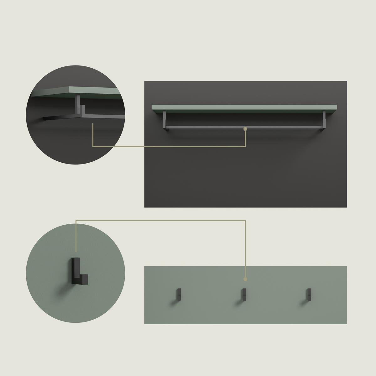 Garderobe Canu 5-Teilig Grau/Grün B: 255 cm - Graugrün/Grau, Design, Holzwerkstoff (255/190/37cm) - Livetastic