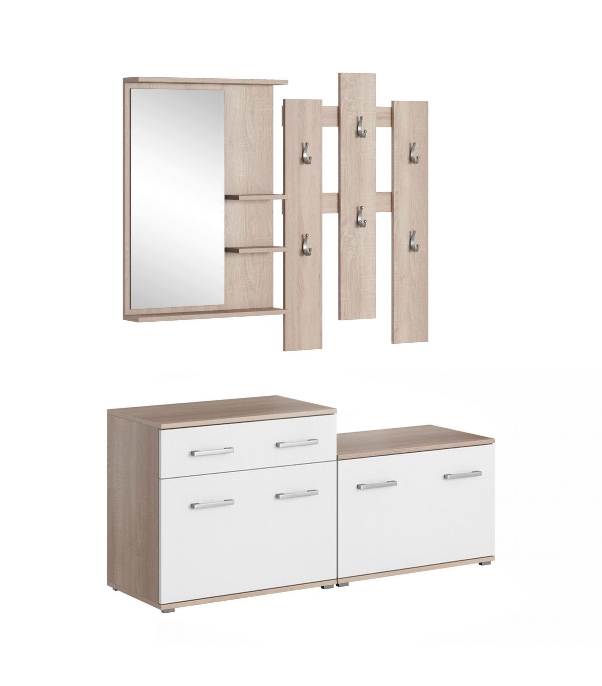 Predsieňový nábytok Lento, dub Sonoma/biela - biela/dub sonoma, Konventionell, kompozitné drevo (192/179/34/41cm)