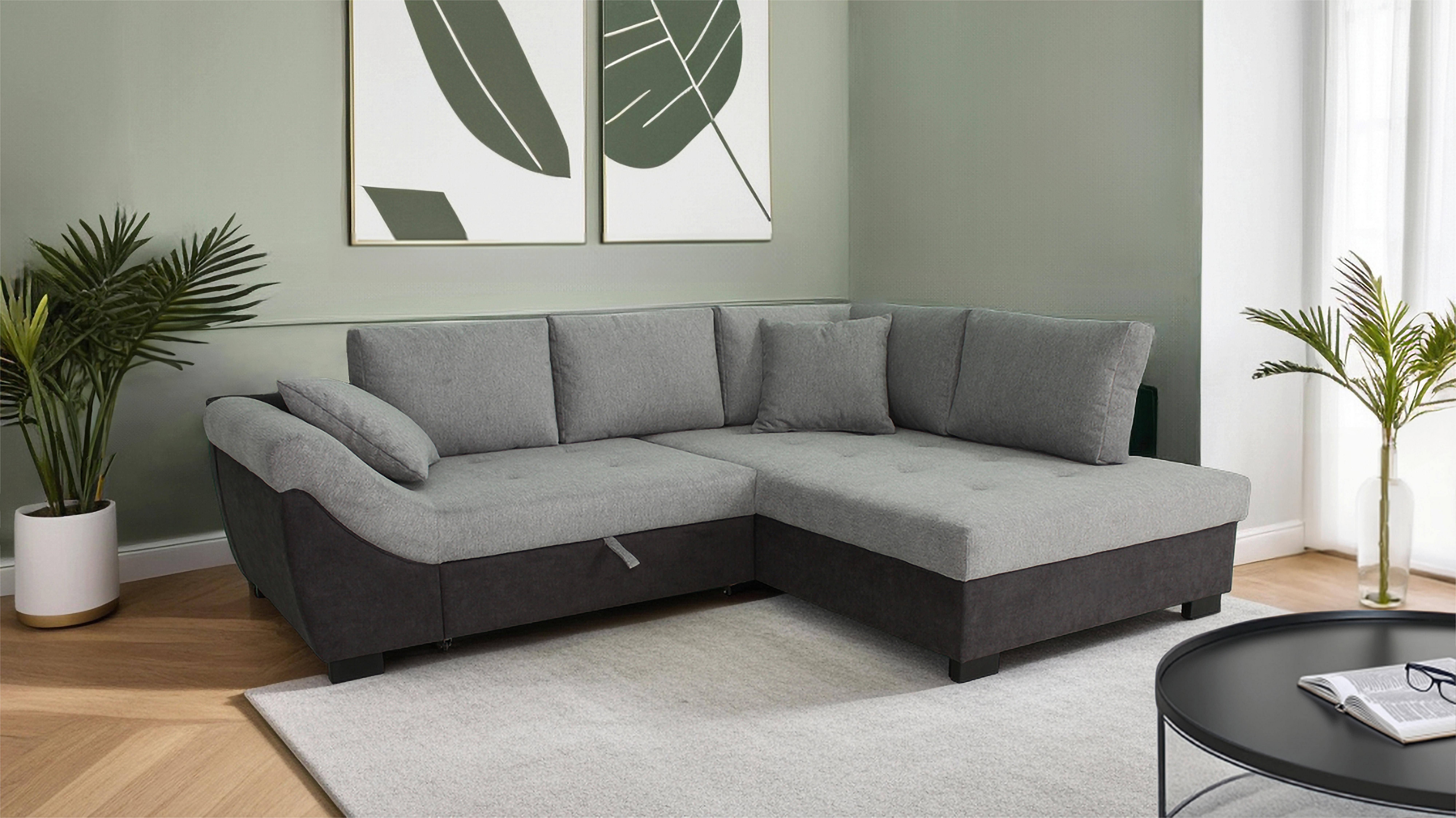 Rohová sedačka STELLA, pravá, grafitová / šedá - šedá/černá, Design, kov/dřevo (247/193cm)