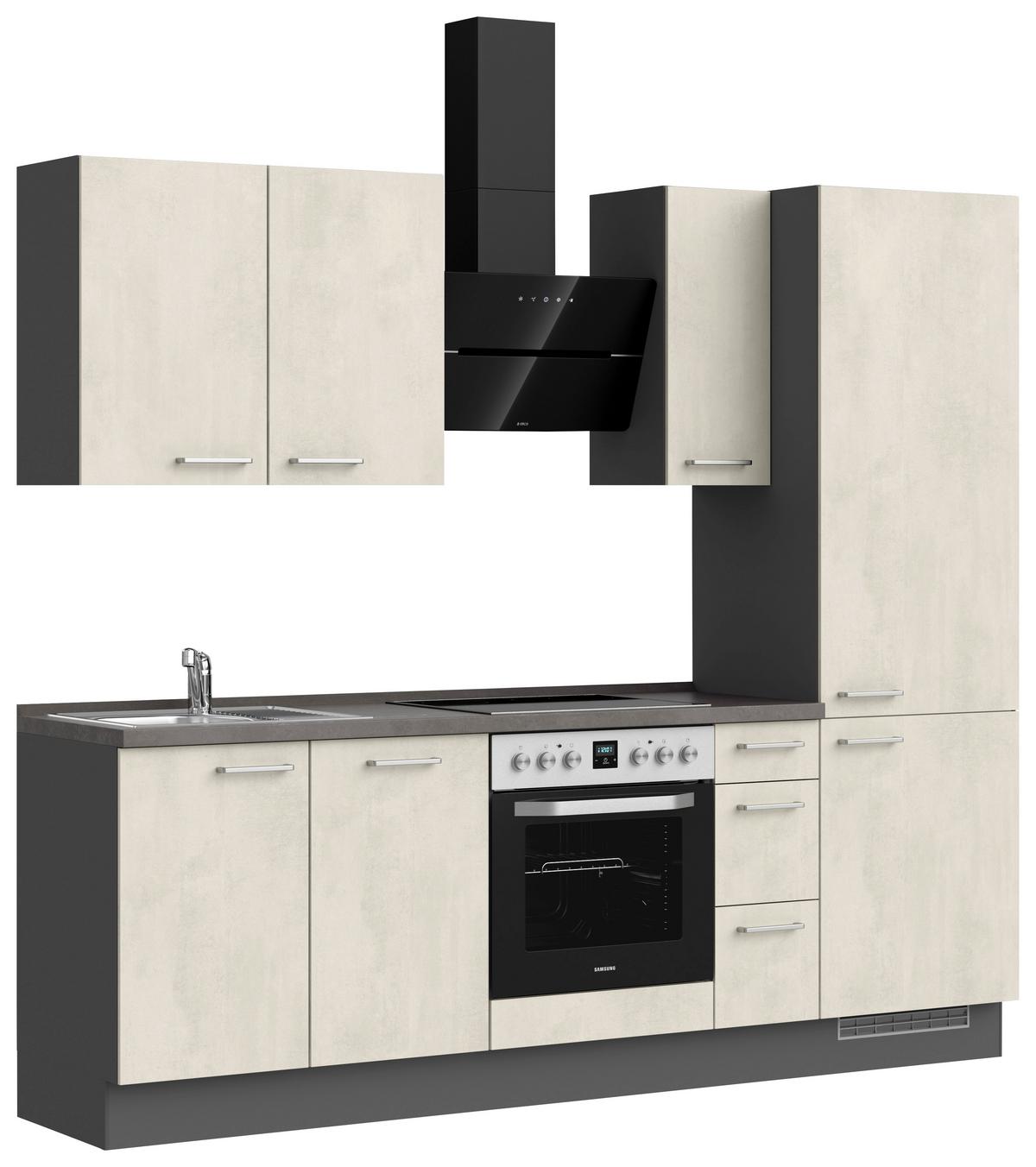 Kuchynská linka 240CM biely betón/ bridlicová šedá - biela/farba ušľachtilej ocele, Modern, kov/kompozitné drevo (240cm) - Nobilia