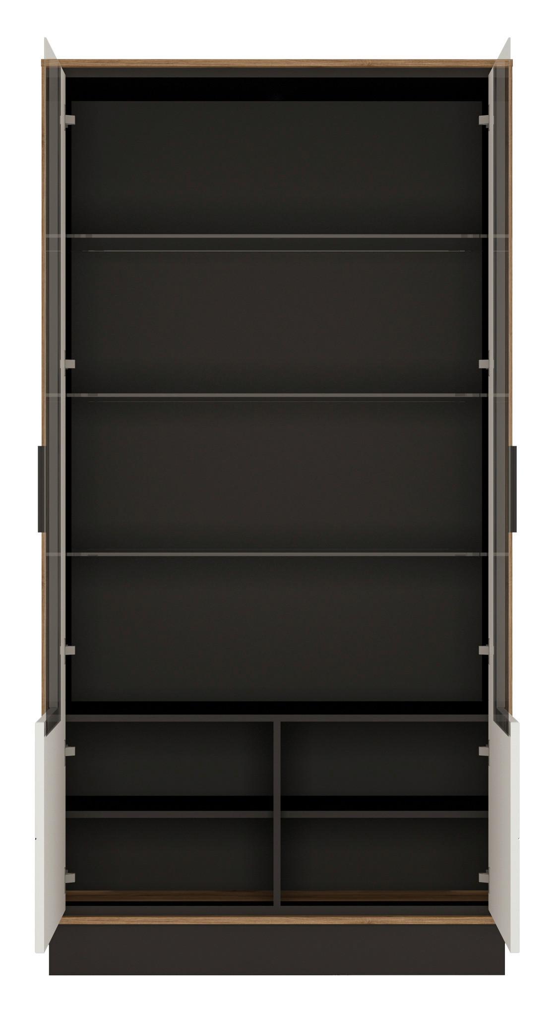 Vitrine Brolo Catania Eiche/perlschwarz B: - Eichefarben/Schwarz, MODERN, Glas/Holzwerkstoff (106,9/208,5/37cm)