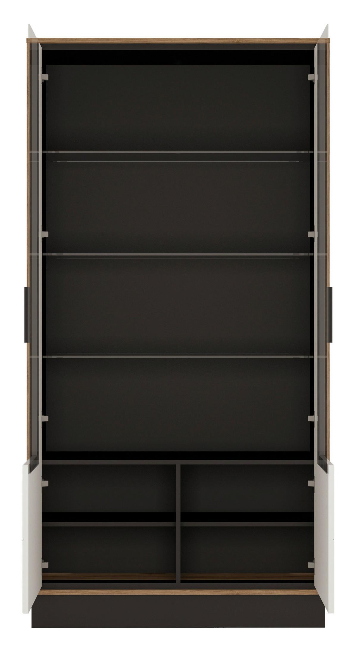 Vitrine Brolo Catania Eiche/Perlschwarz B: - Eichefarben/Schwarz, MODERN, Glas/Holzwerkstoff (106,9/208,5/37cm)