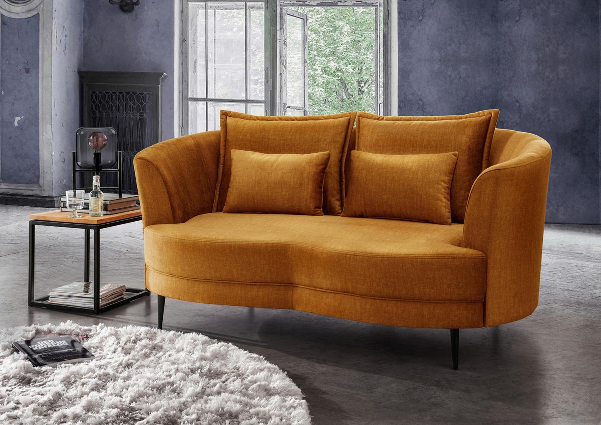 2-Sitzer-Sofa Gelb Velours, Rücken Echt B: 179 cm - Gelb/Schwarz, MODERN, Textil (179/85/101cm) - Livetastic