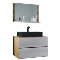 Badezimmer Lendas Bl M - Honigeiche/Schwarz, MODERN, Glas/Keramik (81cm) - MID.YOU