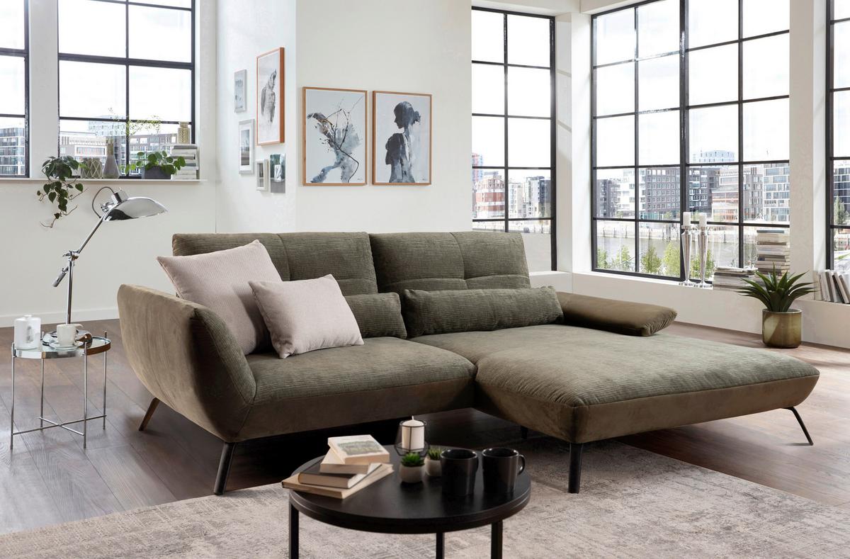 Ecksofa Dover Olivgrün, 273x191-207cm - Schwarz/Olivgrün, Trend, Holz/Holzwerkstoff (273/191-207cm)