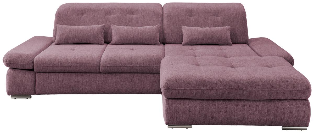 Ecksofa Mit Schlaffunktion Dalida Brombeere Chenille - Chromfarben/Brombeere, Design, Textil (300/196cm) - Livetastic