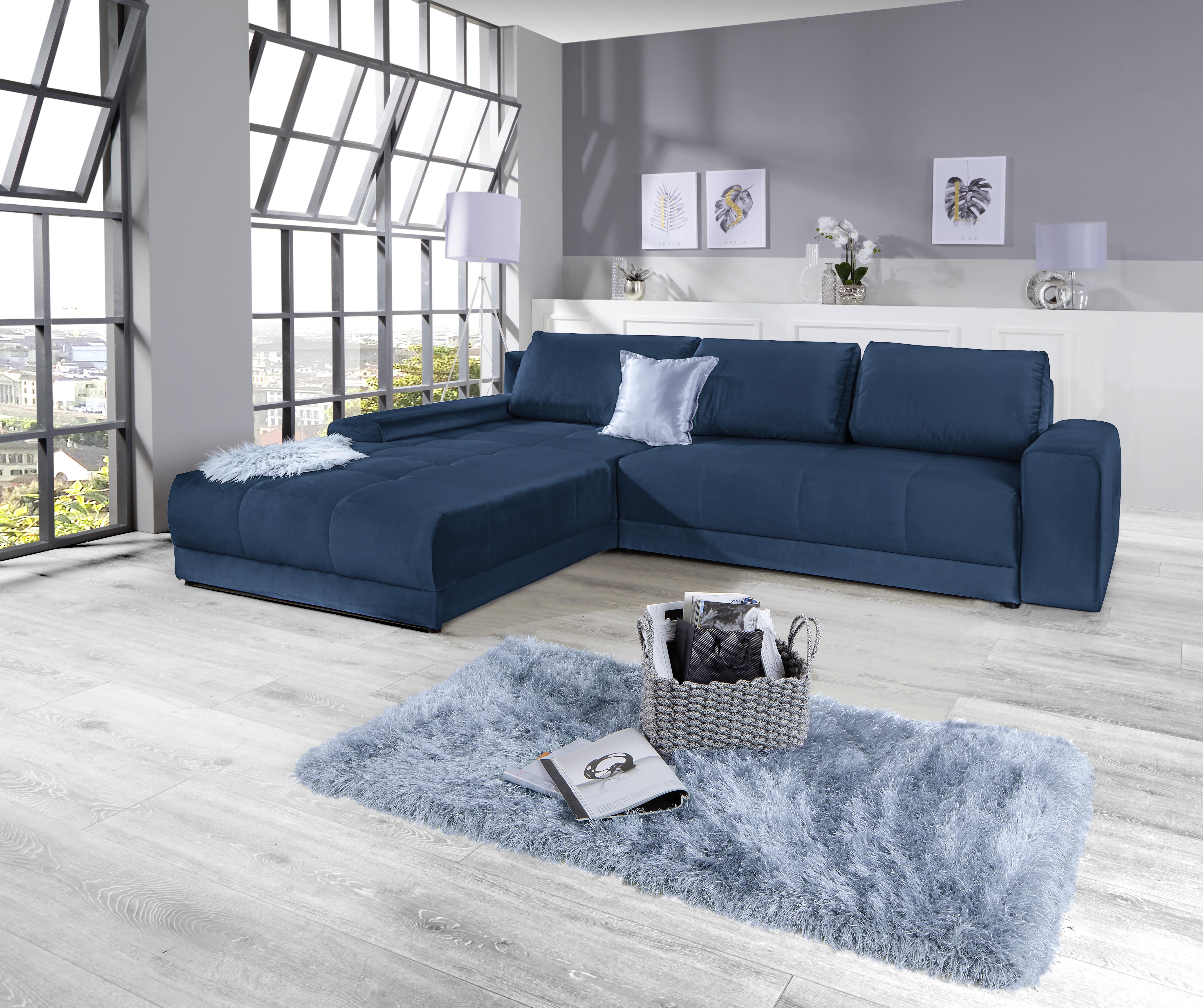 Ecksofa Mit Schlaffunktion + Bettkasten Adria Dunkelblau - Dunkelblau, MODERN, Textil (213/308cm) - Luca Bessoni