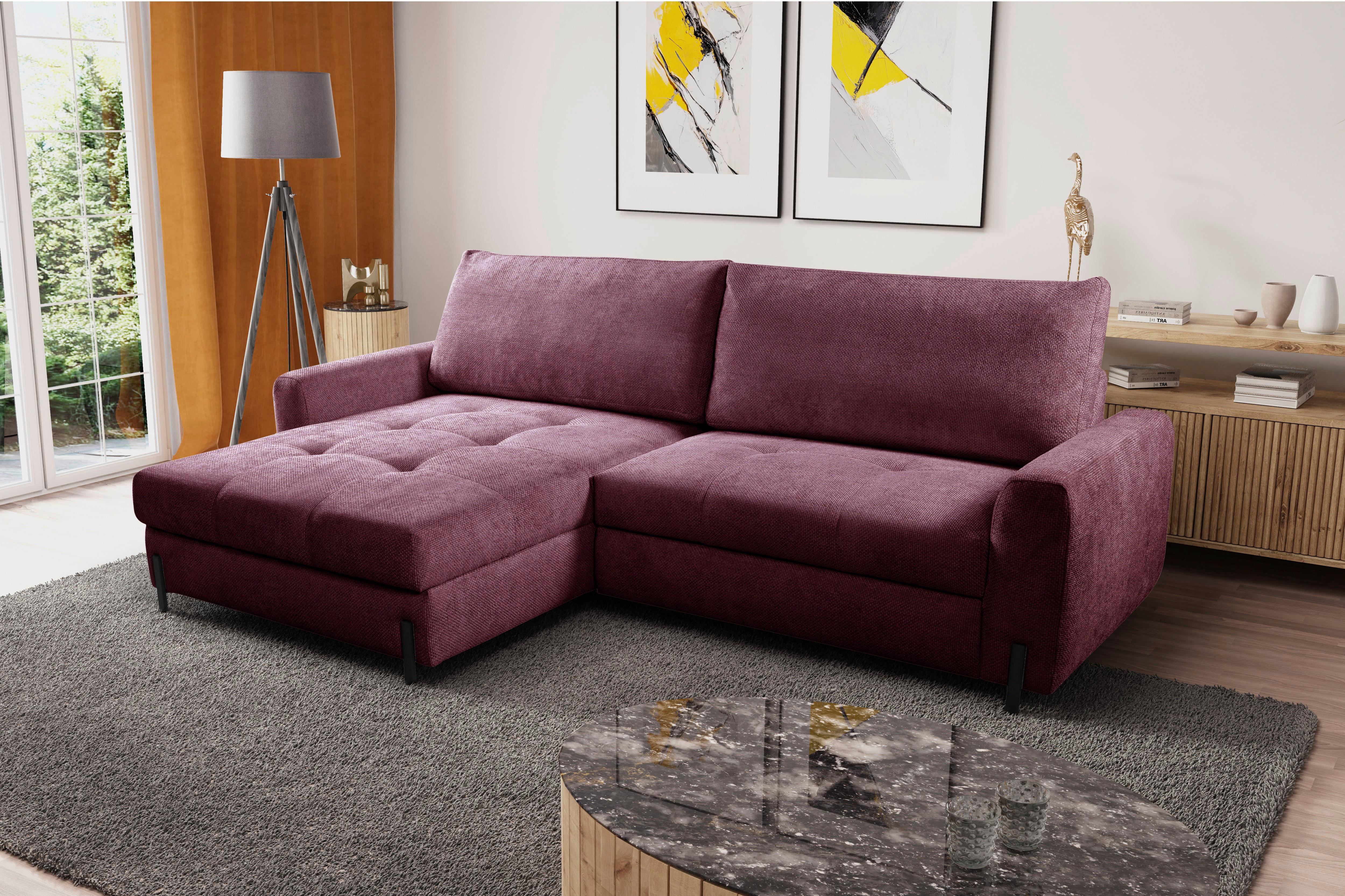 Ecksofa Naomi Bordeaux/Schwarz, 162 cm - Bordeaux/Schwarz, Design, Textil (162/265cm) - MID.YOU