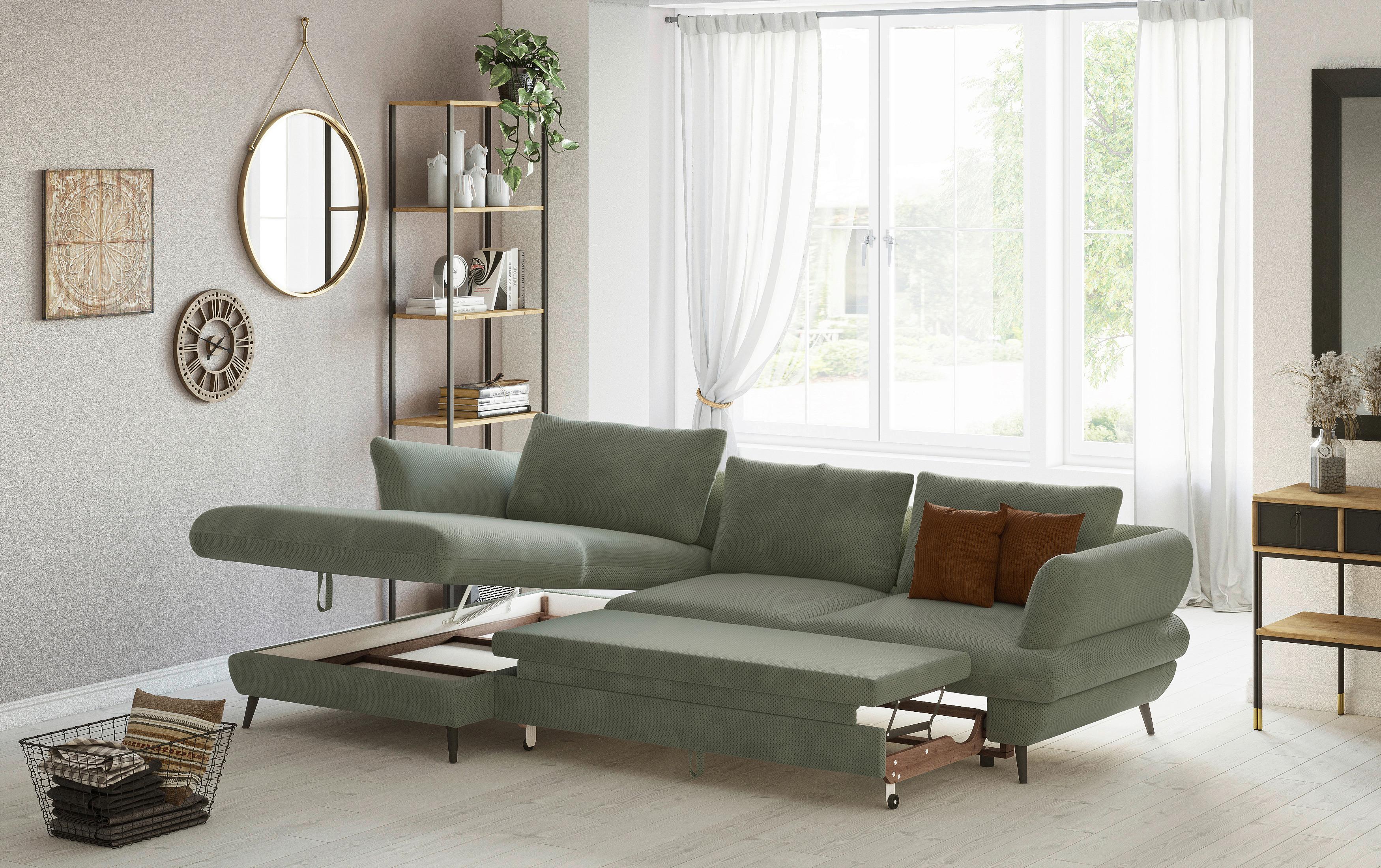 Ecksofa Balou, Grün S: 181x281 cm - Schwarz/Grün, Design, Textil (181/281cm) - Livetastic