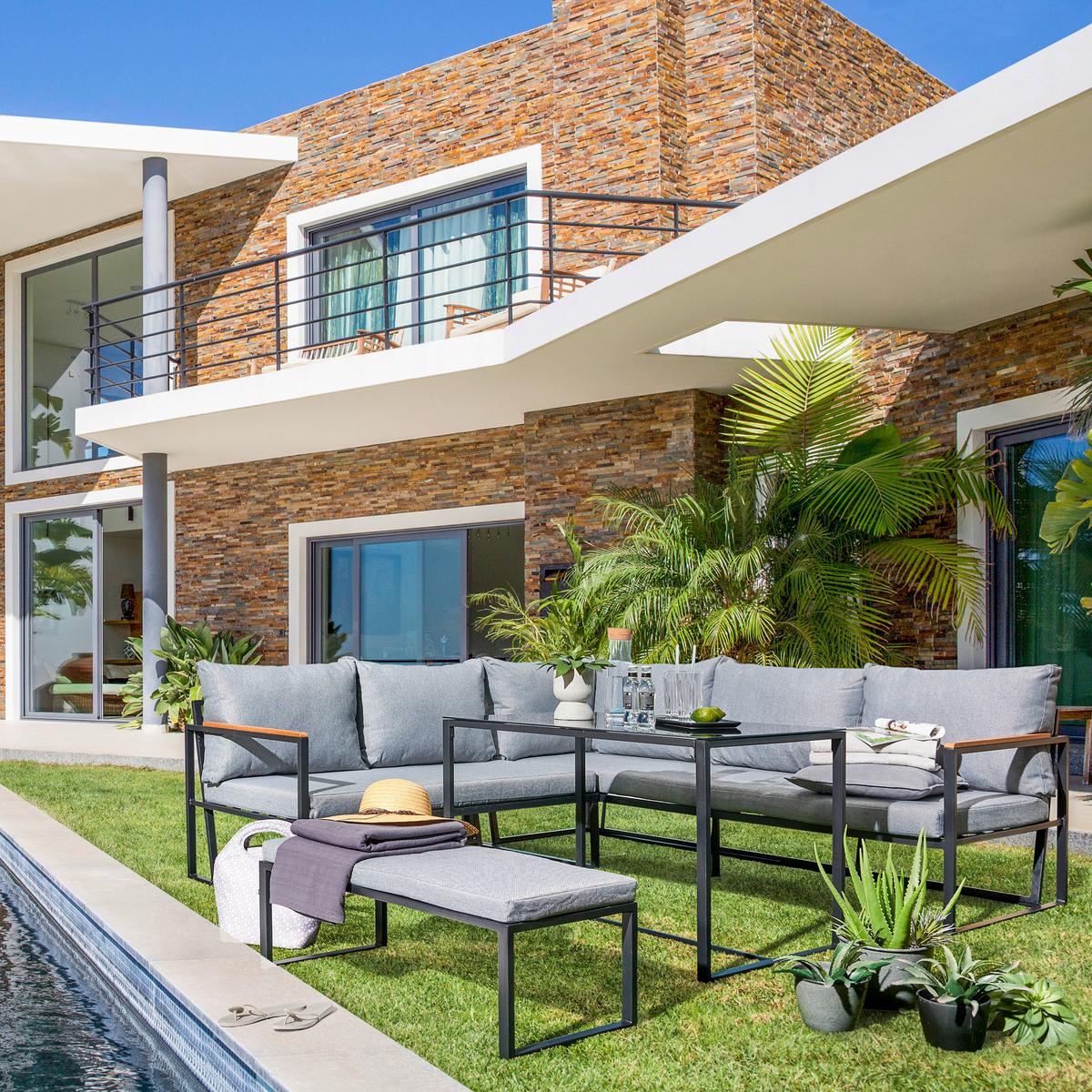 TERASOVÁ SEDACÍ SOUPRAVA KANADA - šedá/černá, Moderní, kov/textil (206/68/206cm) - Modern Living