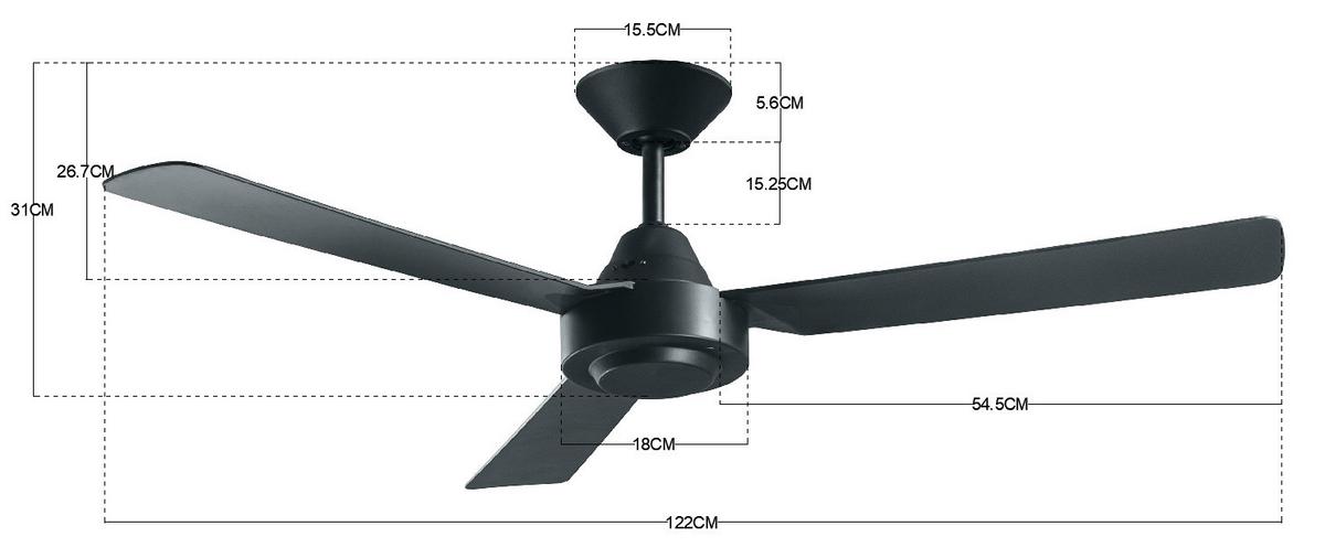 Deckenventilator Bayside Calypso Schwarz 3-Flügel - Schwarz, Design, Kunststoff (122/31cm) - P & B