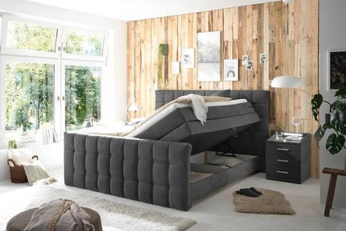 Boxspringbett Mit Topper & Bettkasten 180x200 Mendoza - Anthrazit/Schwarz, MODERN, Holzwerkstoff/Textil (180/200cm) - MID.YOU