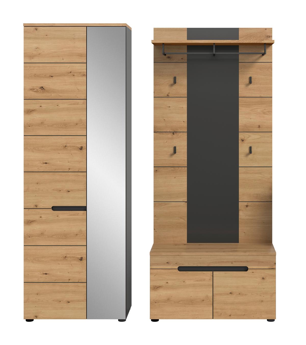 Garderobe Canu 3-Teilig Eiche Artisan/Grau B: 160 cm - Eiche Artisan, Design, Holzwerkstoff (160/190/37cm) - Livetastic