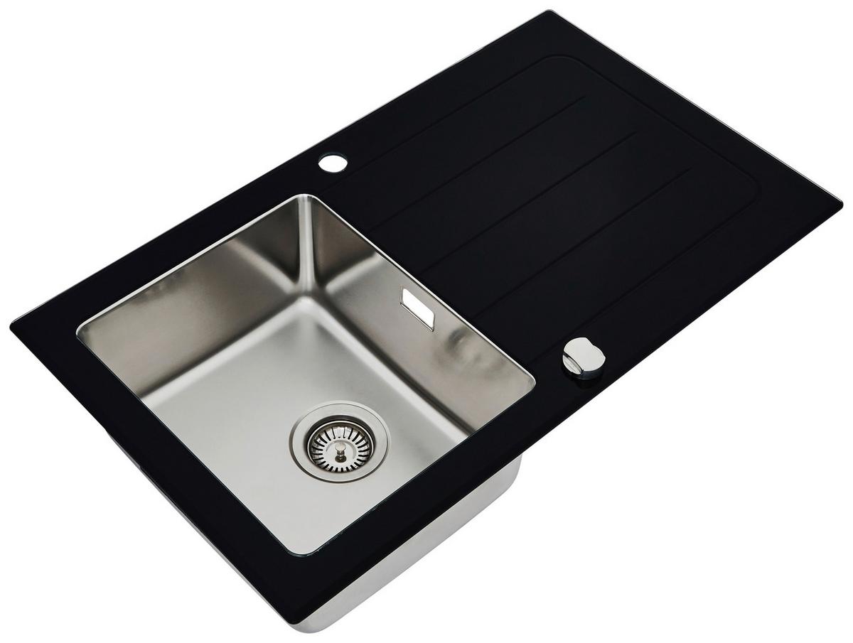 Spüle Respekta Edelstahl Bxt: 86x50 cm - Schwarz, Trend, Glas/Metall (86/21/50cm) - Respekta