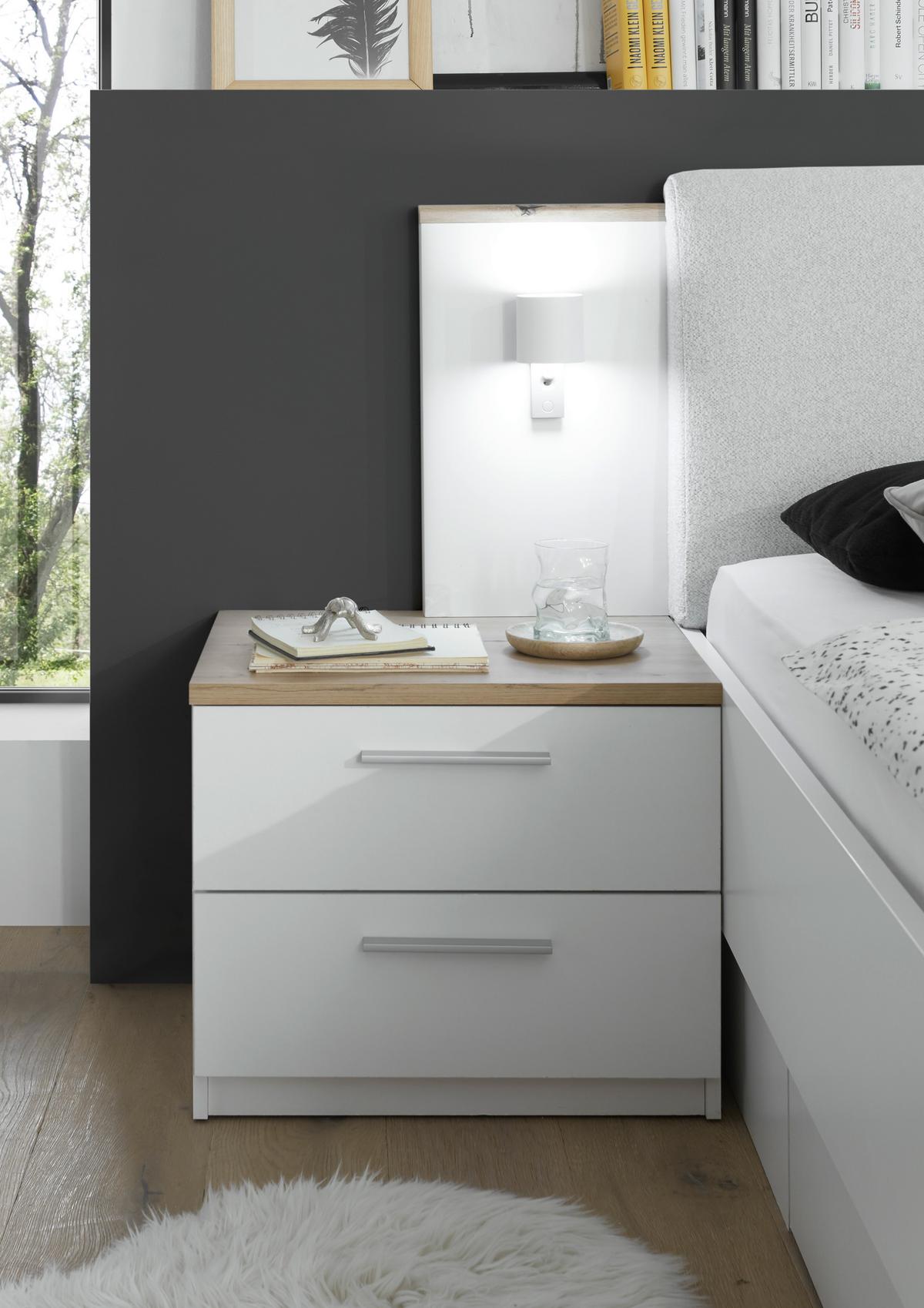 Nachtkästchen Eiche Dekor/Weiß H: 46-89 cm Sizilia - Schwarz/Weiß, MODERN, Holzwerkstoff (55/46-89/40cm)