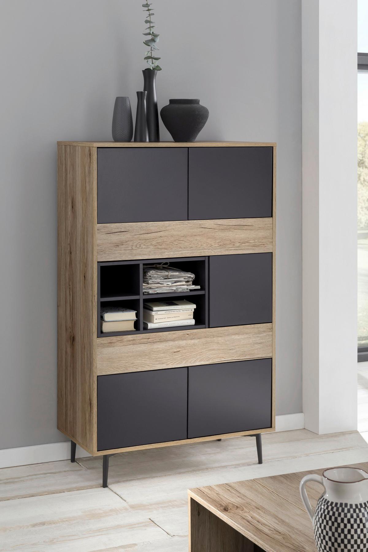 Highboard Anthrazit, Naturfarben B: 78cm - Anthrazit/Schwarz, Design, Holzwerkstoff (78/130/39cm) - Livetastic