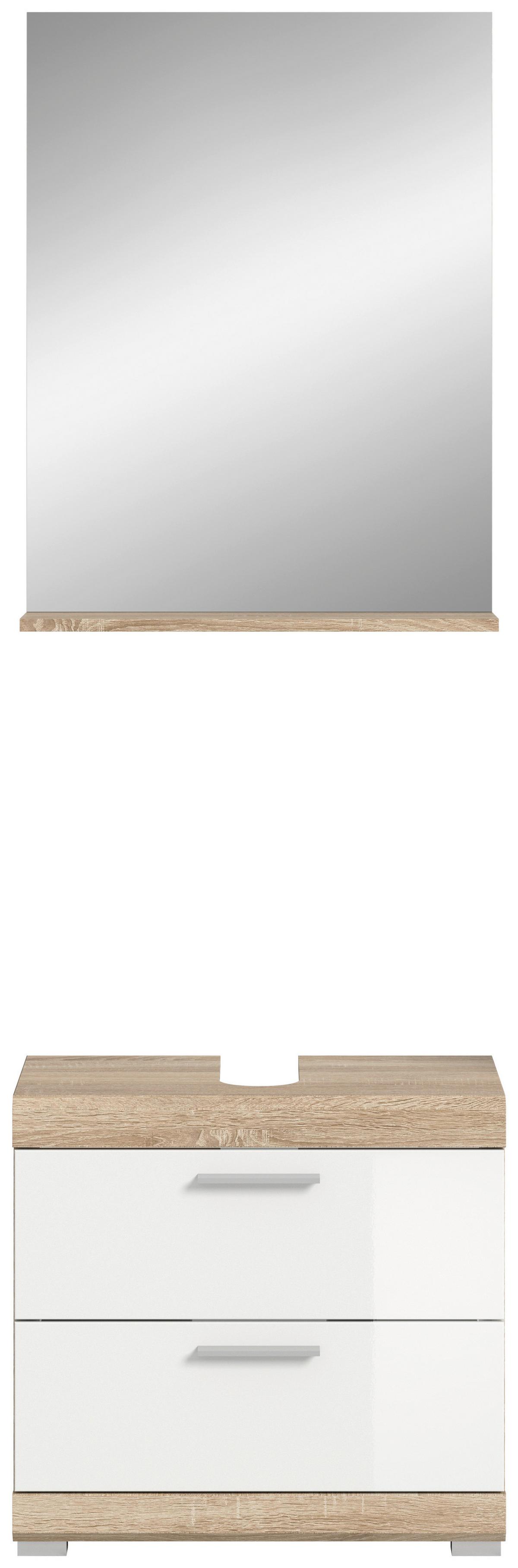 Badezimmer Lambada Eiche Dekor/weiß B: 60 Cm - Weiß Hochglanz/Silberfarben, MODERN, Glas/Holzwerkstoff (60cm) - MID.YOU