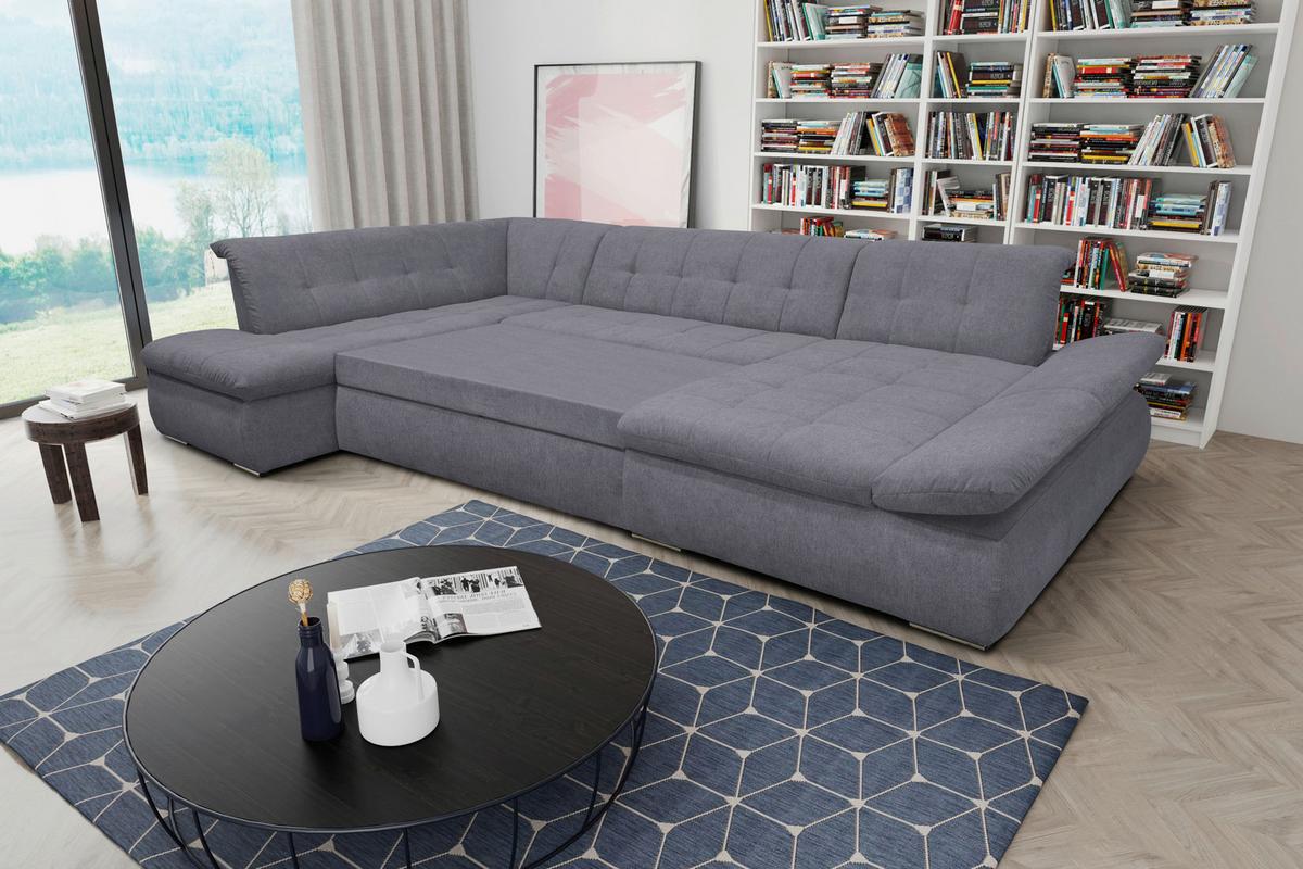 Wohnlandschaft Moric Mit Schlaffunktion Dunkelgrau - Chromfarben/Dunkelgrau, KONVENTIONELL, Textil (216/353/172cm) - MID.YOU