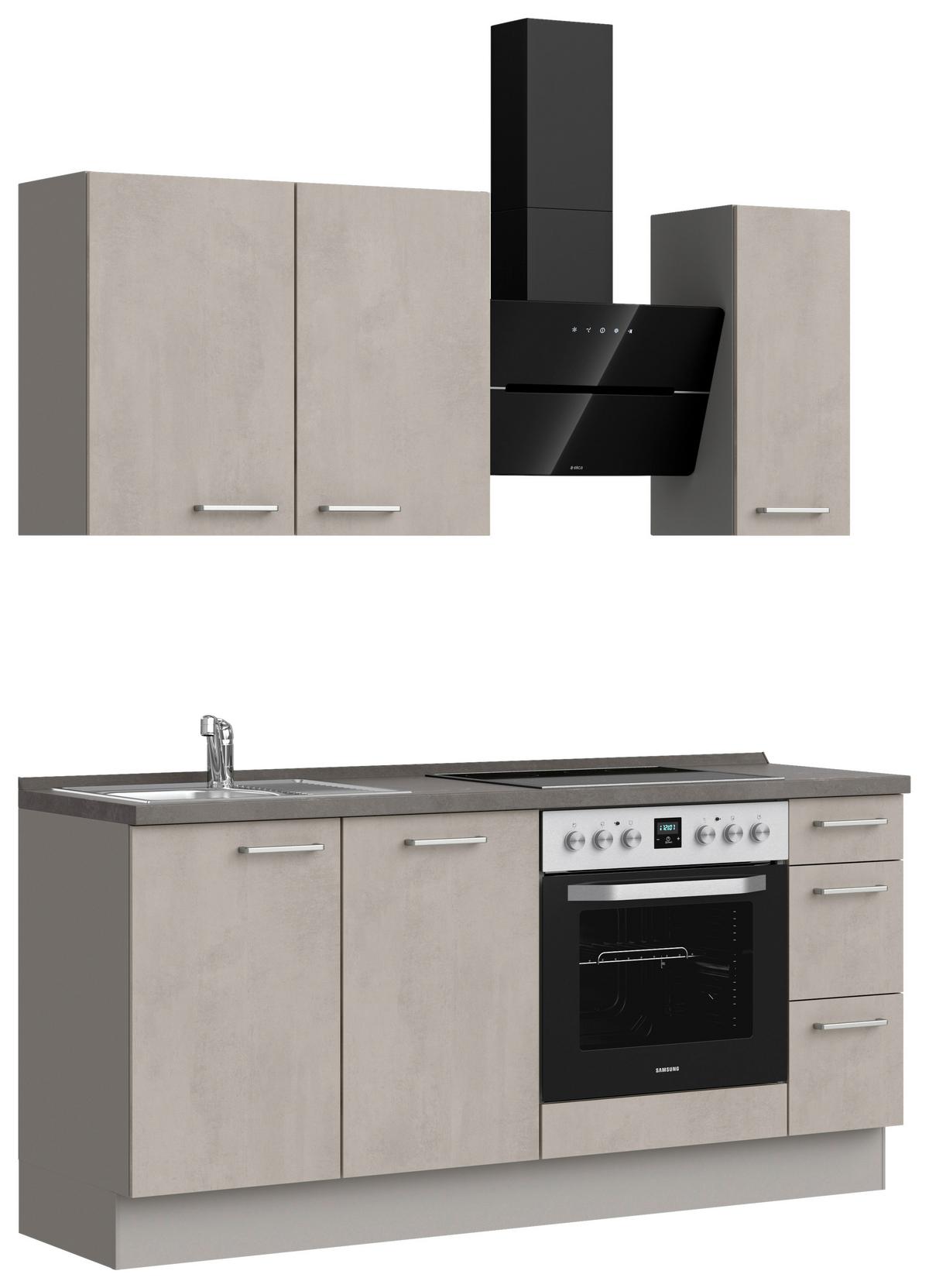 Kuchynská linka 180 cm, šedý betón/ kamenná šedá - sivá/farba ušľachtilej ocele, Modern, kov/kompozitné drevo (180cm) - Nobilia