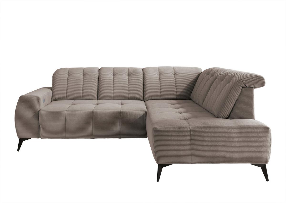 Ecksofa mit USB Anschluss Sano, Graubraun, S: 261x200 cm - Graubraun/Schwarz, MODERN, Textil (261/200cm) - Livetastic