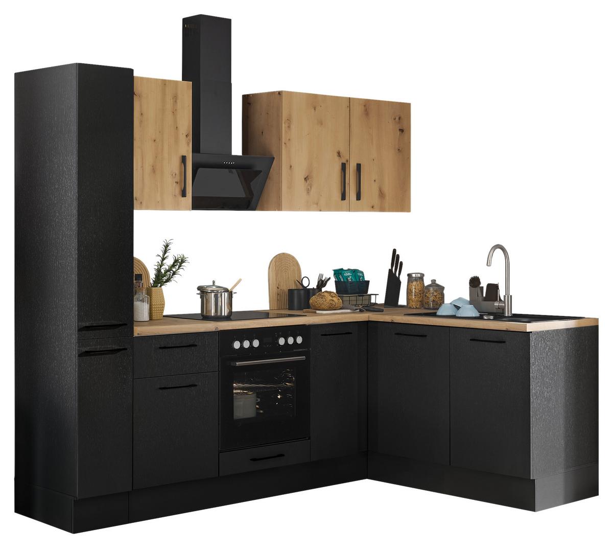 Eckküche Turin Schwarz/Eiche Dekor 240x165 cm - Schwarz/Eiche Artisan, Basics, Holzwerkstoff (240/165cm) - MID.YOU