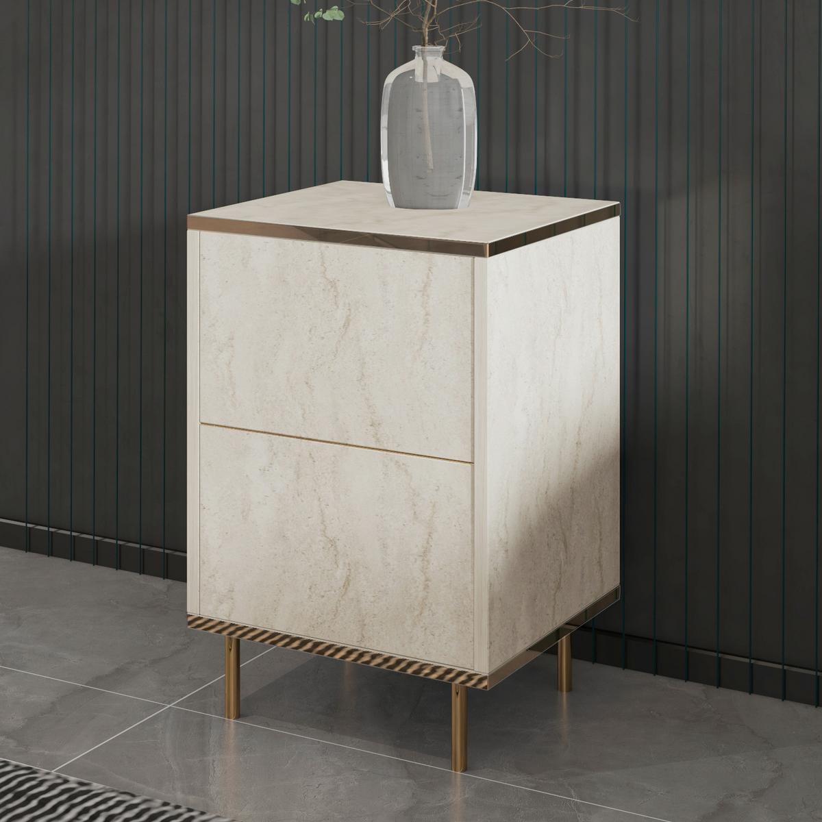 Nachttisch Imaj Beige B: 40cm - Beige/Schwarz, Design, Holzwerkstoff/Metall (40/60/35cm) - Livetastic