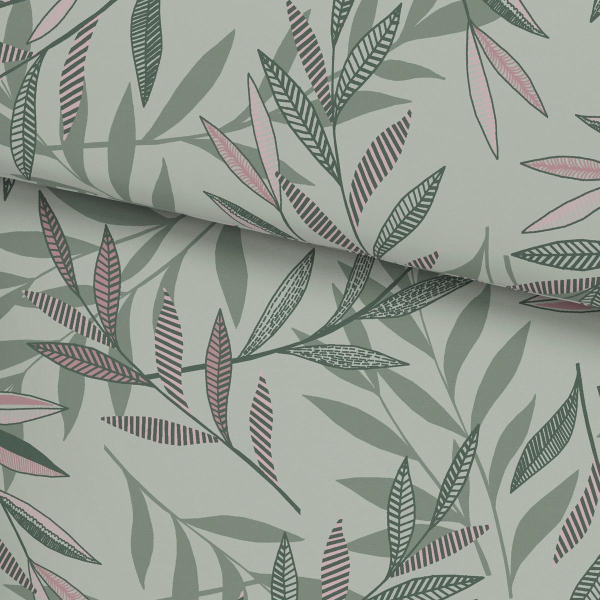 POSTEĽNÁ BIELIZEŇ STITCHED LEAVES - zelená/hnedofialová, textil (140/200cm) - Modern Living