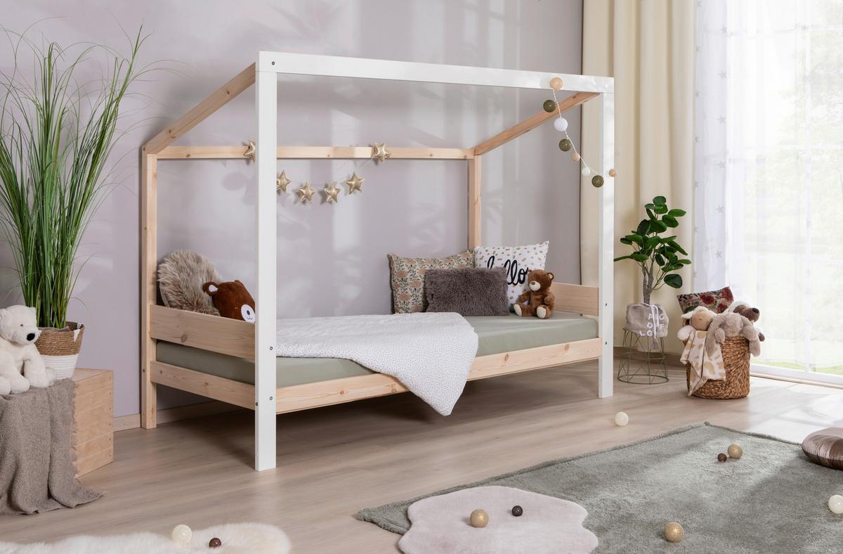 Bodenbett mit Rollrost 90x200 cm Natufarben/Weiß - Naturfarben/Weiß, MODERN, Holz (90/200cm) - MID.YOU