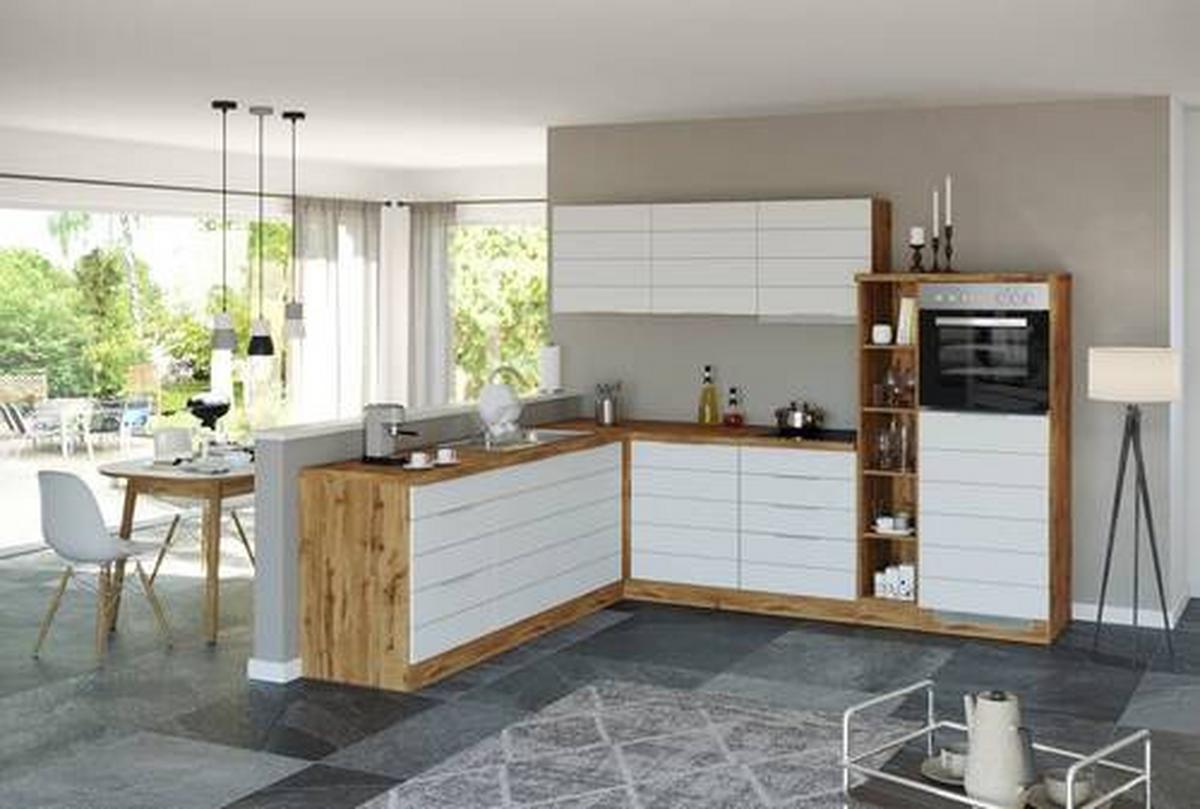 Eckküche Florenz ohne Geräte 240x270 cm Weiß/Eichefarben - Eiche Wotan/Weiß, Design, Holzwerkstoff (240/270cm) - Held