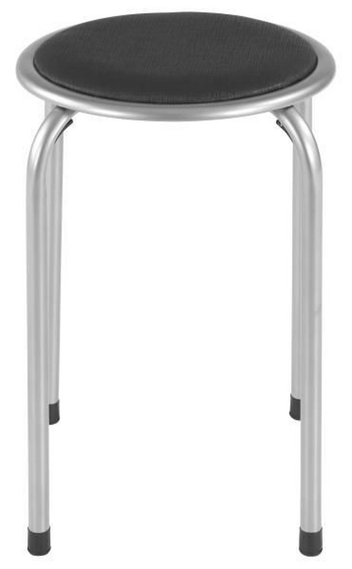 Stapelhocker Raki Metall Alu/Lederlook Schwarz H: 45 cm - Alufarben, MODERN, Metall (30/45/30cm)