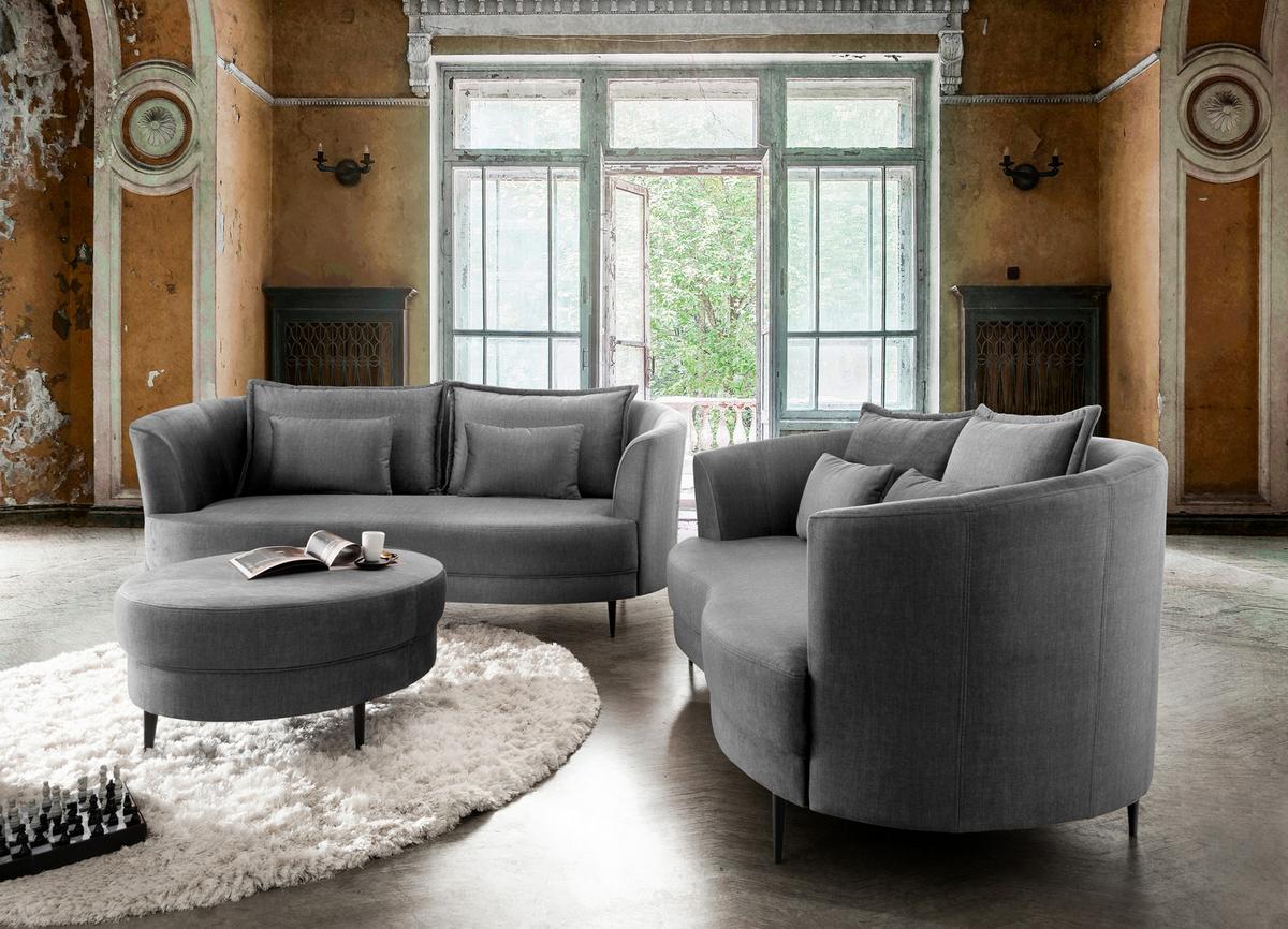 2-Sitzer-Sofa Grau Velours, Rücken Echt B: 179 cm - Schwarz/Grau, MODERN, Textil (179/85/101cm) - Livetastic