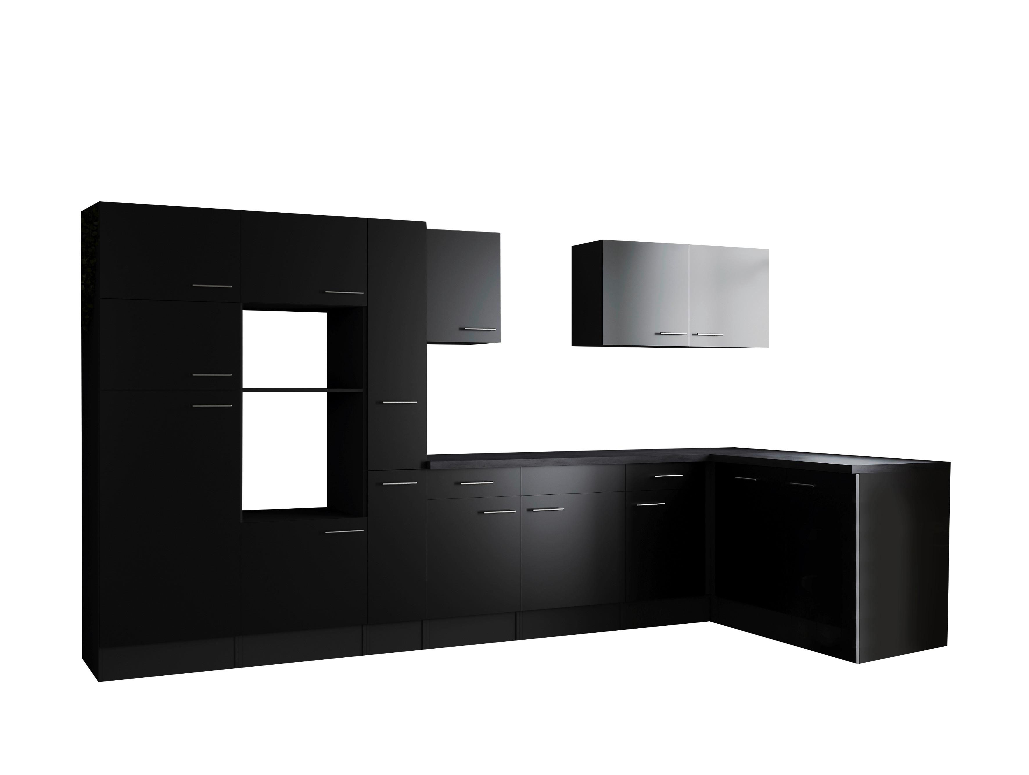 Eckküche Oliver Grau, Schwarz S: 370x172cm - Schwarz/Grau, Design, Holzwerkstoff (370/172cm) - Respekta