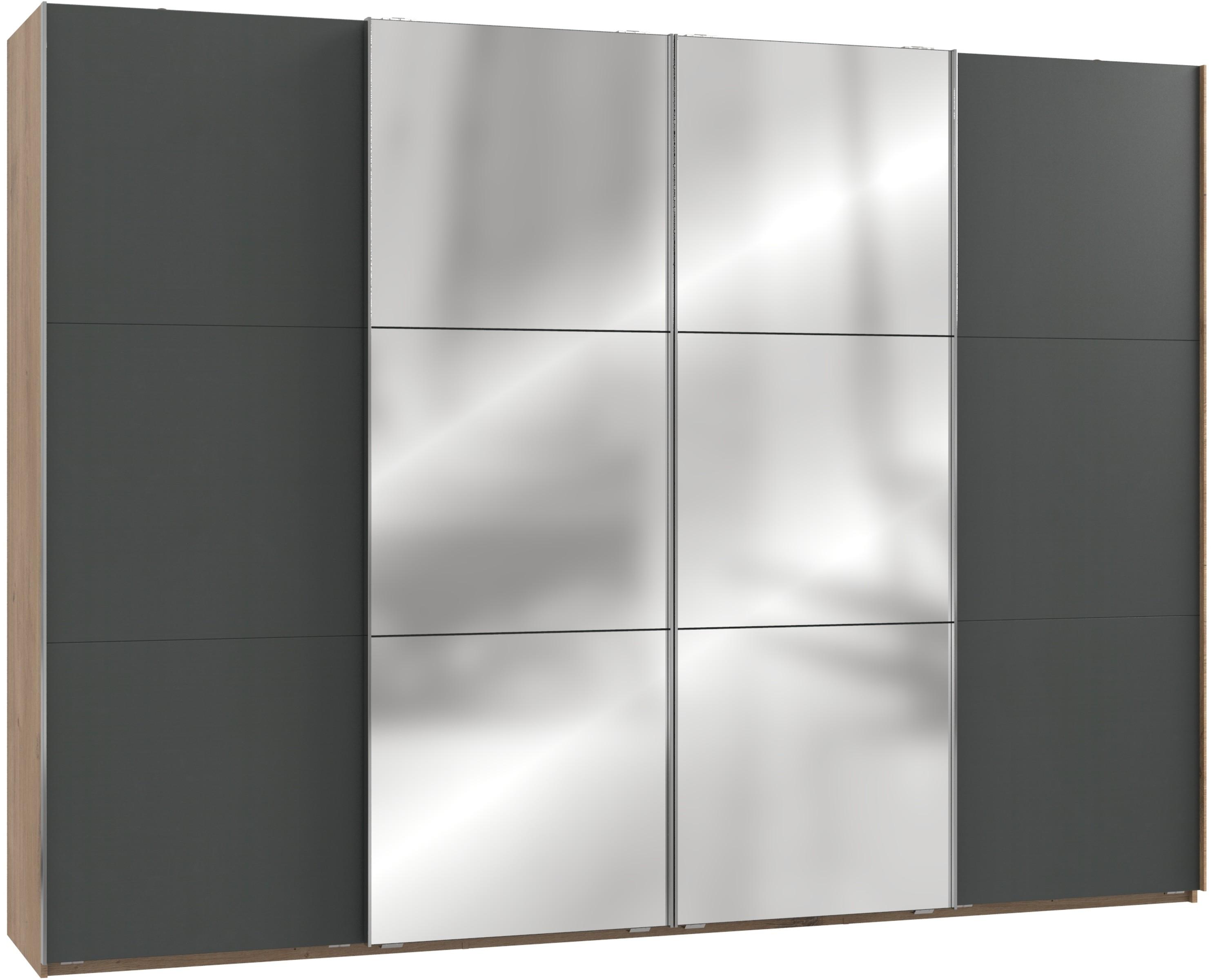 Schwebetürenschrank M. Spiegel 300cm Level, Graphit/eiche