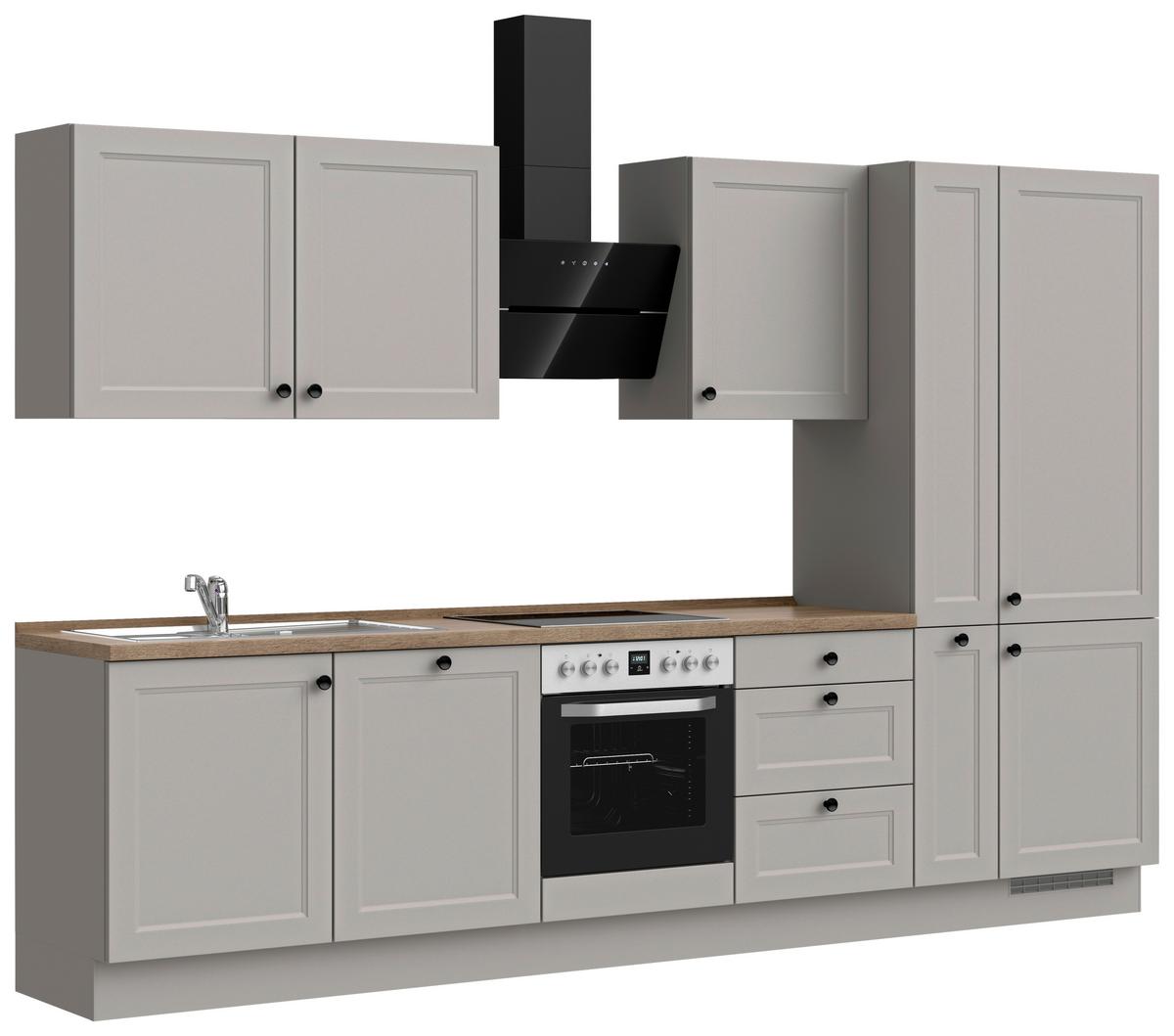 Kuchynská linka 330 cm, kamenná sivá supermatná - čierna/sivá, Modern, kov/kompozitné drevo (330cm) - Nobilia