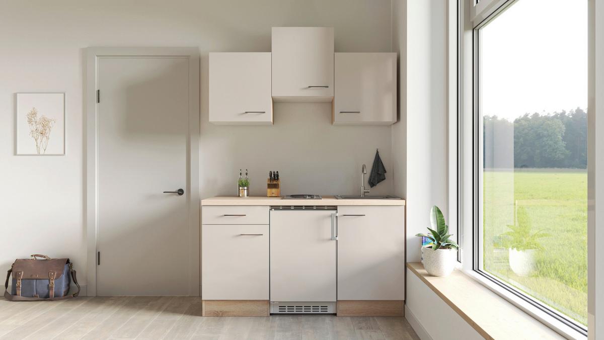 Minikuchyňa NEPAL vrátane spotrebičov a drezu - kašmírová/farba ušľachtilej ocele, Modern, kov/kompozitné drevo (150,5cm) - FlexWell