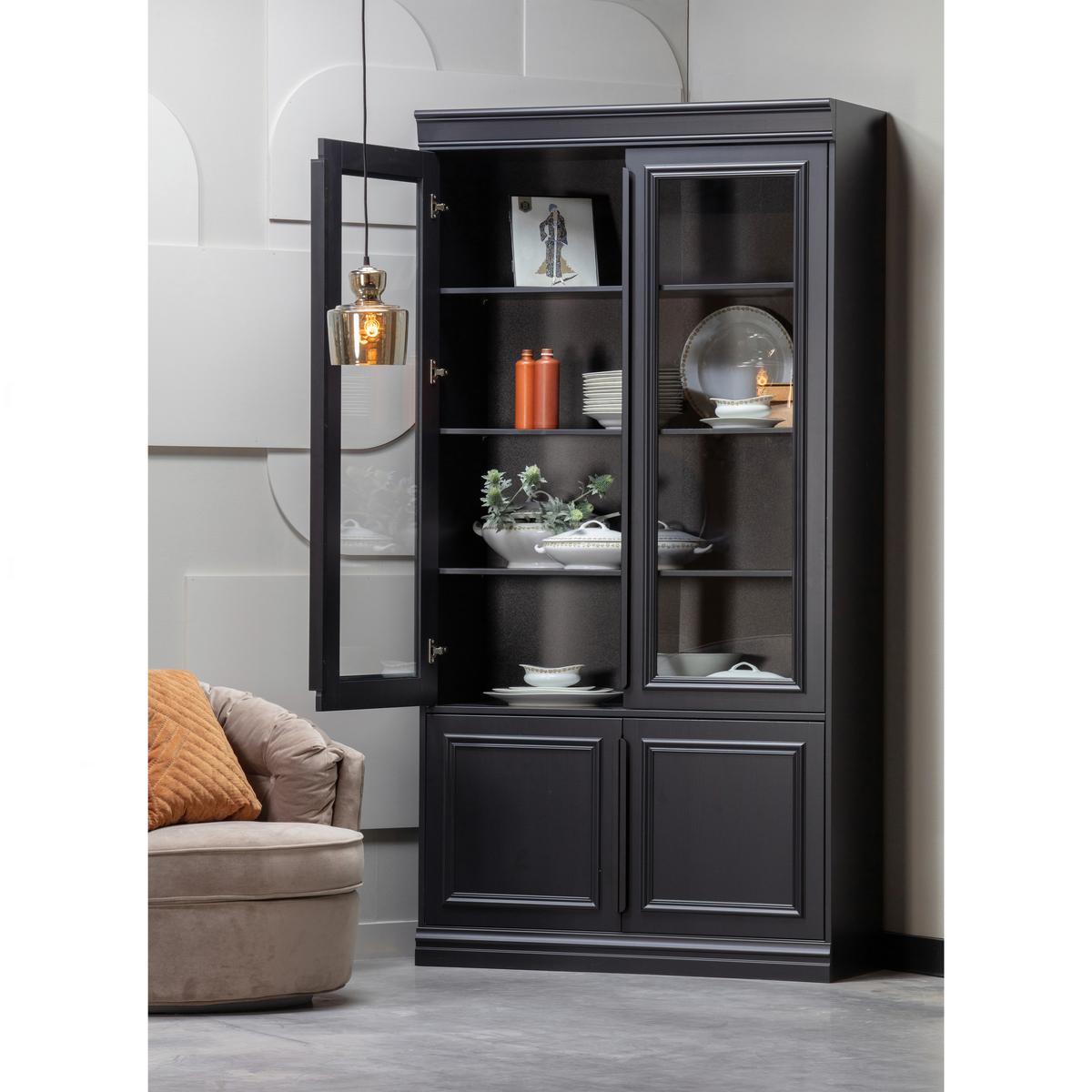 Vitrine Organize Schwarz B: 110 Cm - Schwarz, Design, Glas/Holz (110/215/44cm) - Livetastic