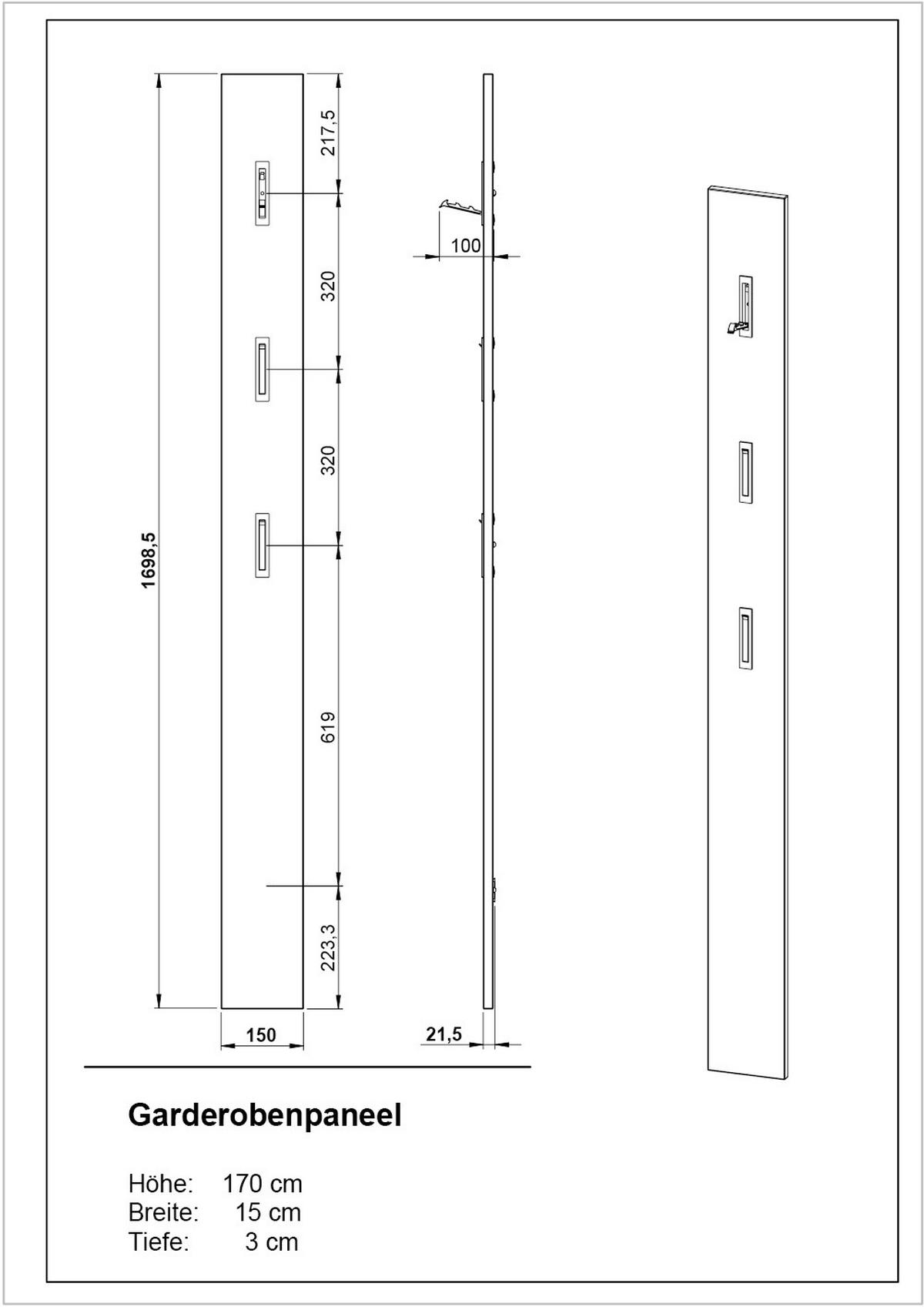 Garderobe Alviano Grün/Eiche Dekor 3-Teilig - Eichefarben/Grün, Design, Glas/Holzwerkstoff (104/200/33cm) - Germania