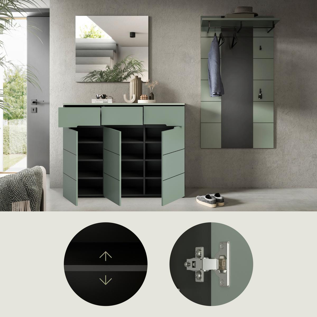 Garderobe Canu 3-Teilig Grau/Grün B: 215 cm - Graugrün/Grau, Design, Holzwerkstoff (215/190/37cm) - Livetastic