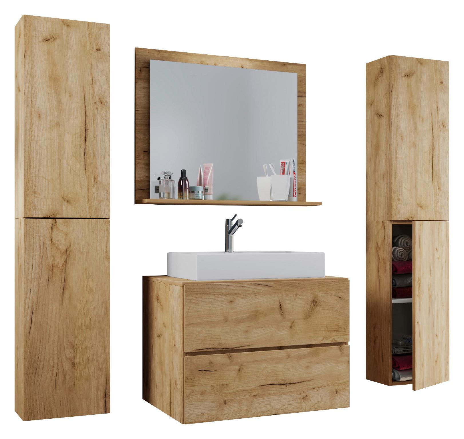 Badezimmer Lendas Honigeiche B: 127 Cm - Honigeiche/Weiß, MODERN, Glas/Keramik (127cm) - MID.YOU