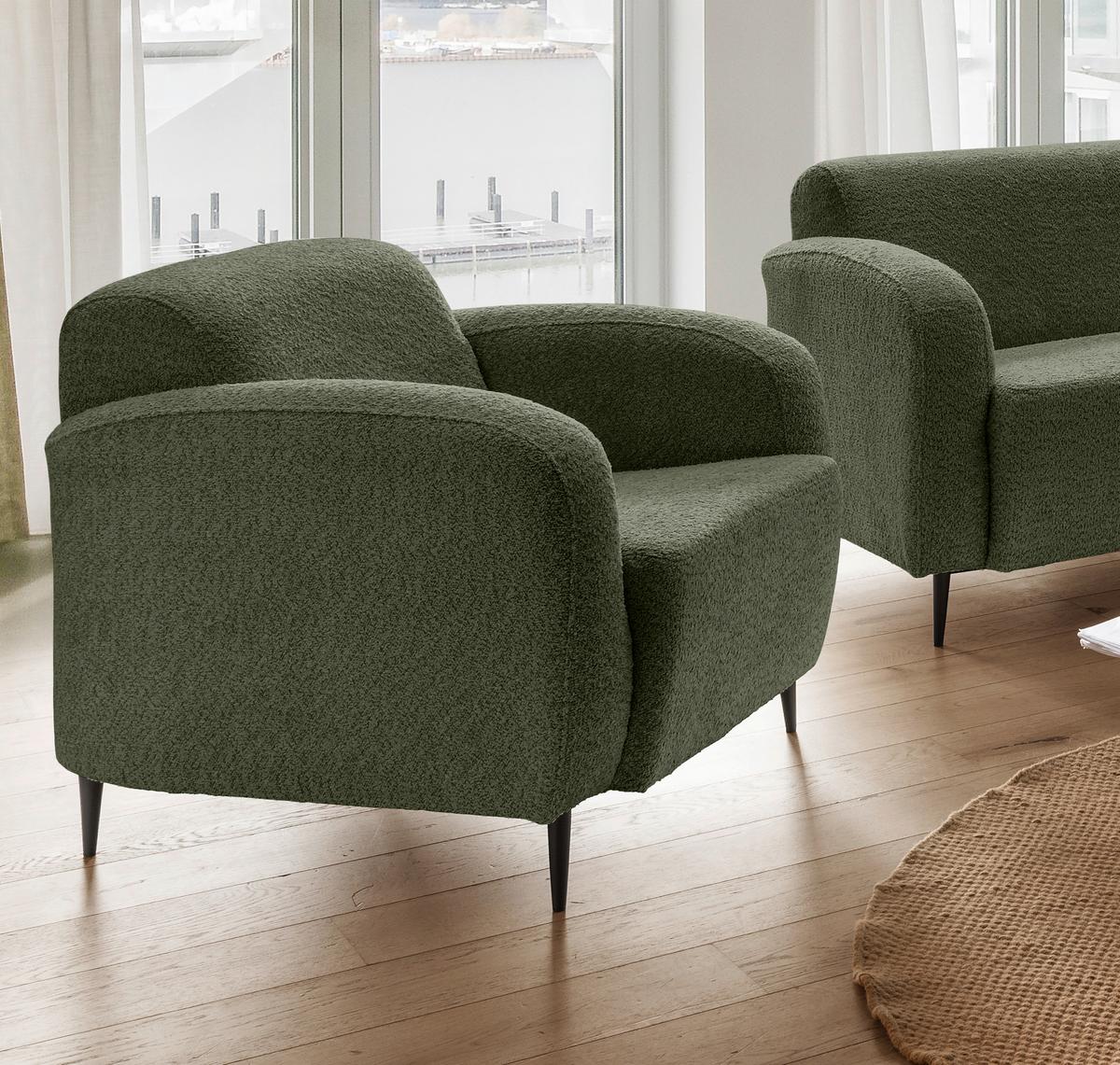 Sessel Marone Dunkelgrün B: 85cm - Dunkelgrün/Schwarz, MODERN, Textil (85/76/90cm) - Livetastic