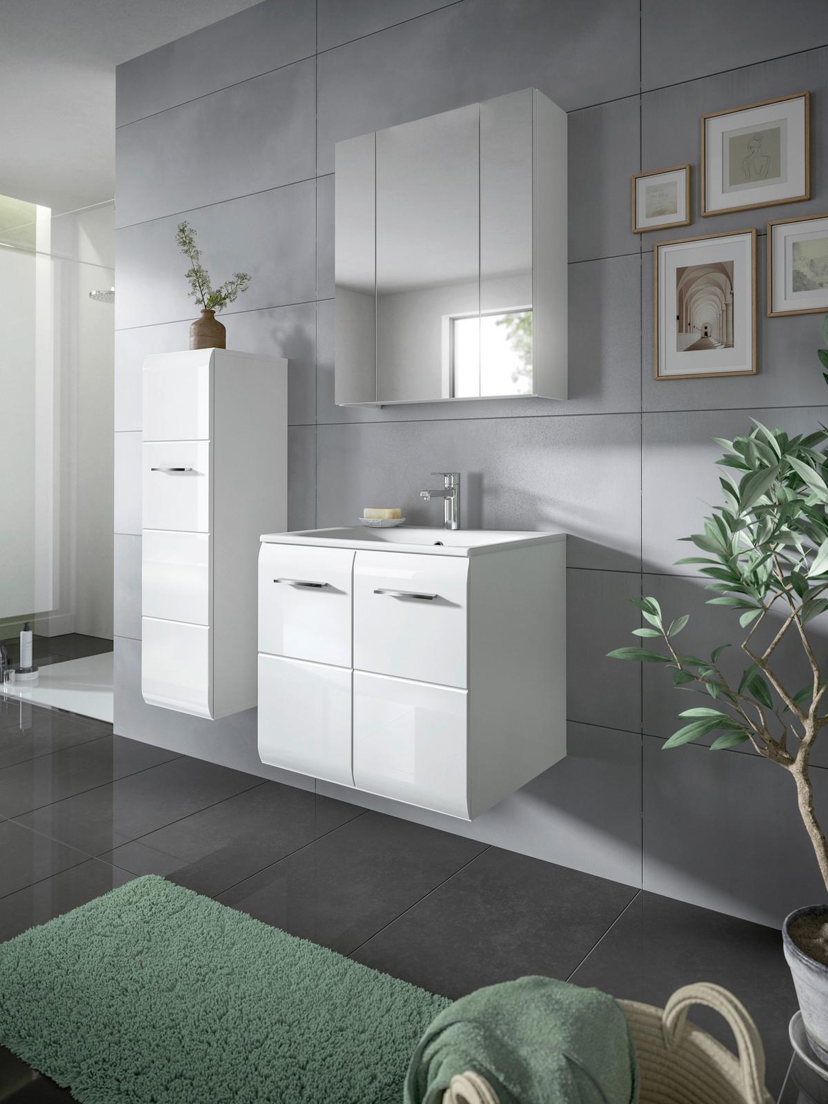 Badezimmer Ice Weiß/Weiß Hg B: 60 cm - Weiß Hochglanz/Weiß, MODERN, Keramik/Holzwerkstoff (60/123/46cm) - MID.YOU