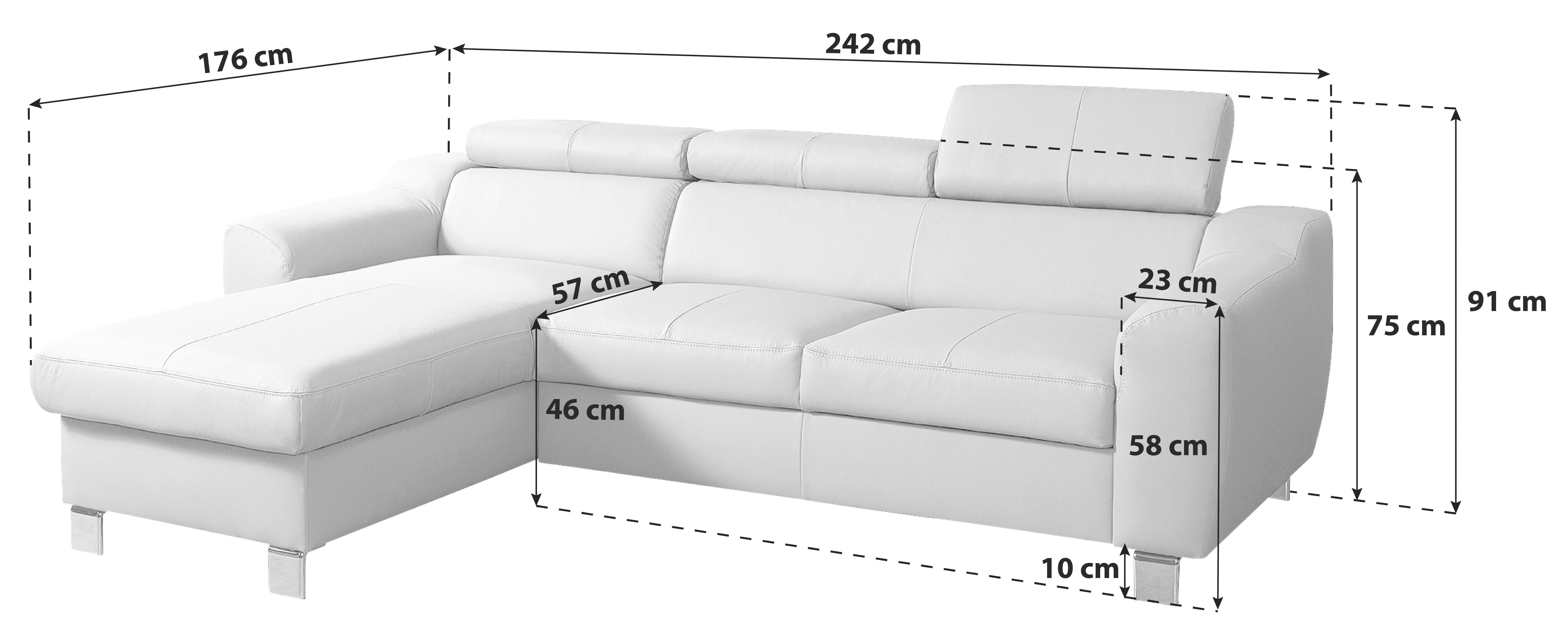 Ecksofa Aspen Mit Bettkasten Lederlook Schwarz 176x242 Cm - Chromfarben/Schwarz, Design, Leder/Textil (176/242cm) - Livetastic
